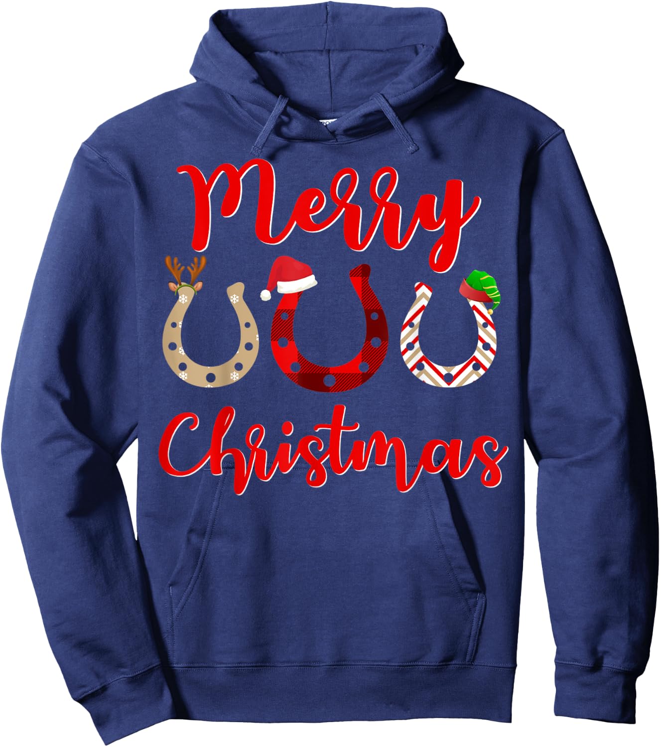 Christmas Horseshoe, Santa Hat, Horse Hoodie - Hoodie | Navy