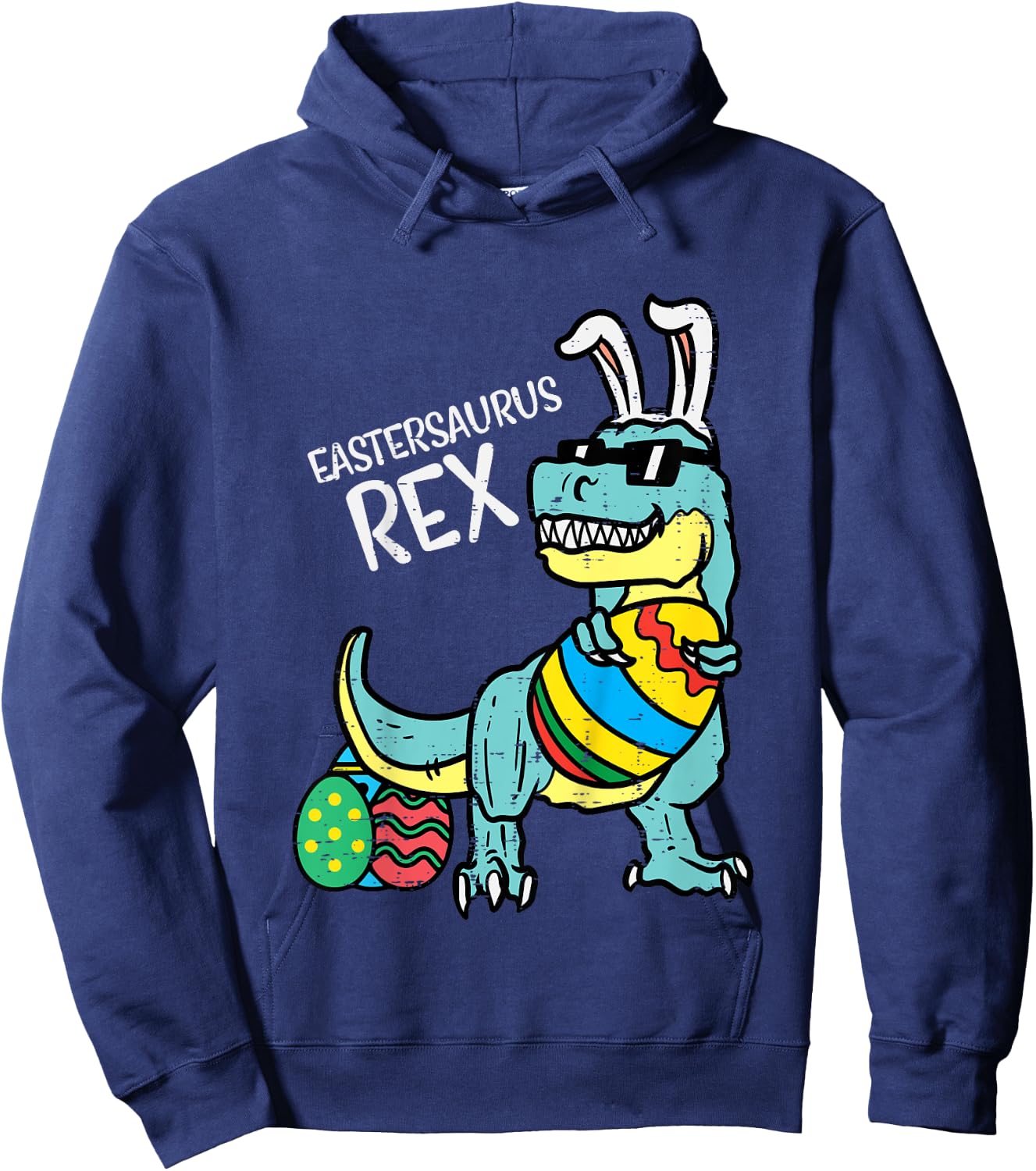 Eastersaurus Rex Easter Trex Bunny Toddler Boys Easter Dino Hoodie - Hoodie | Navy