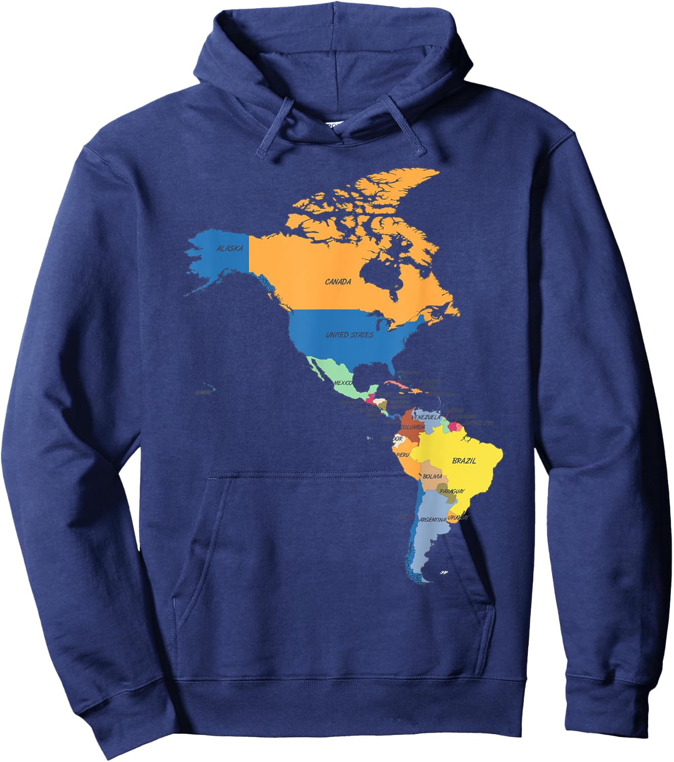Political map of the continent North and South America Hoodie - Hoodie | Navy