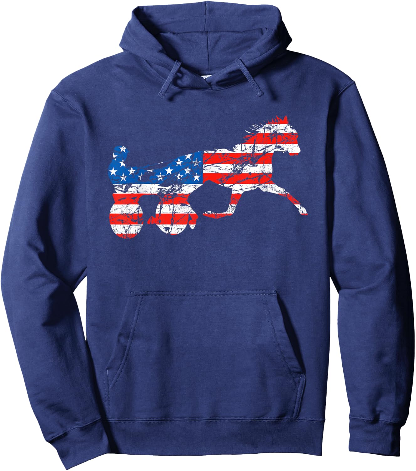 Vintage Harness Racer USA Flag Trotting Horse Harness Racer Hoodie - Hoodie | Navy