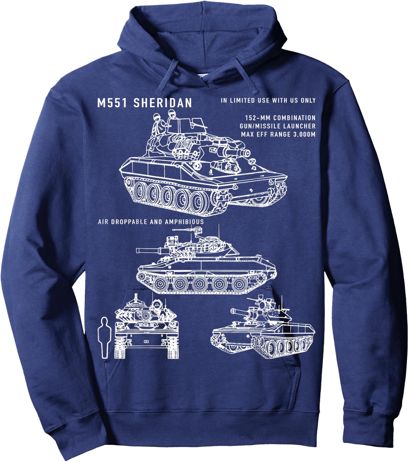 M551 Sheridan Airborne Tank Blueprint Identification Hoodie - Hoodie | Navy