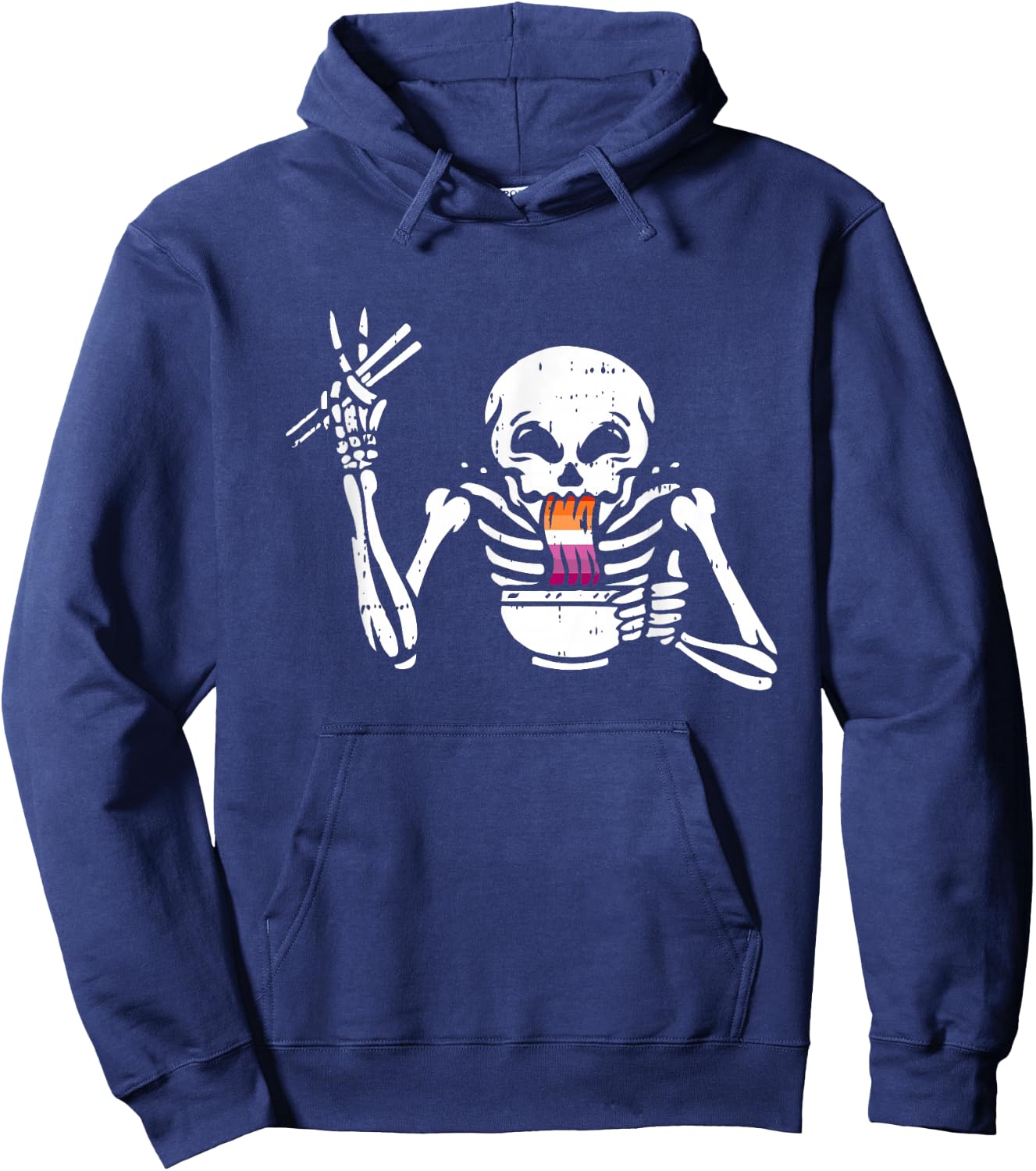 Eating Ramen Lesbian LGBT-Q Pride Japanese Skeleton Hoodie - Hoodie | Navy