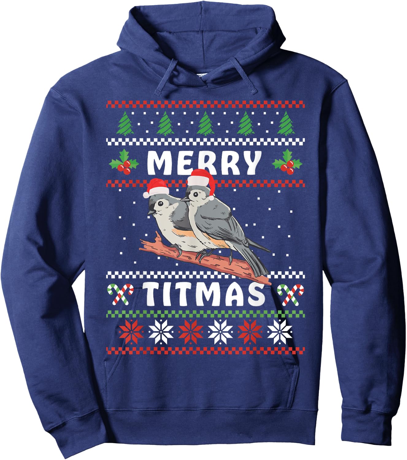 Funny Tufted Titmouse Merry Titmas Gift Bird watching Hoodie - Hoodie | Navy