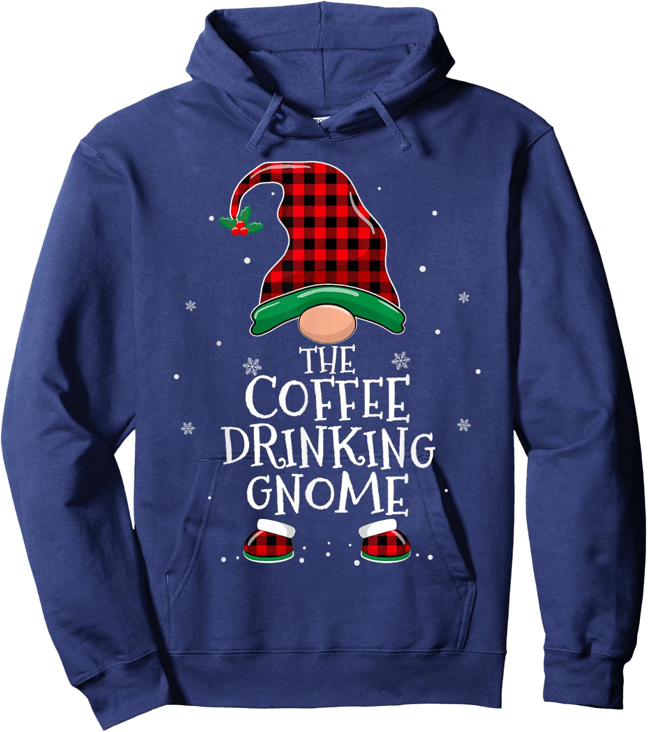 Coffee Drinking Gnome Xmas Family Matching Funny Christmas Hoodie - Hoodie | Navy