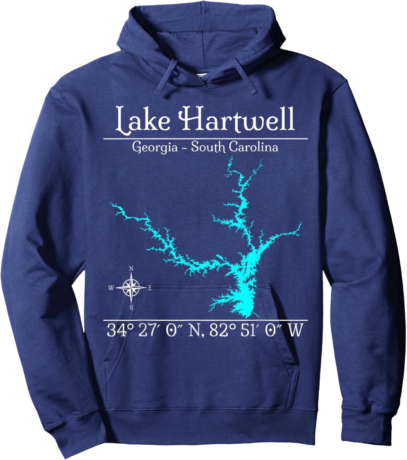 Lake Hartwell, Georgia - South Carolina Hoodie - Hoodie | Navy