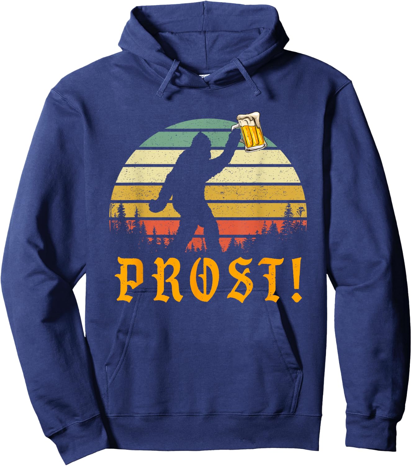 Vintage PROST! Bigfoot Yeti Drinking Beer German Oktoberfest Hoodie - Hoodie | Navy