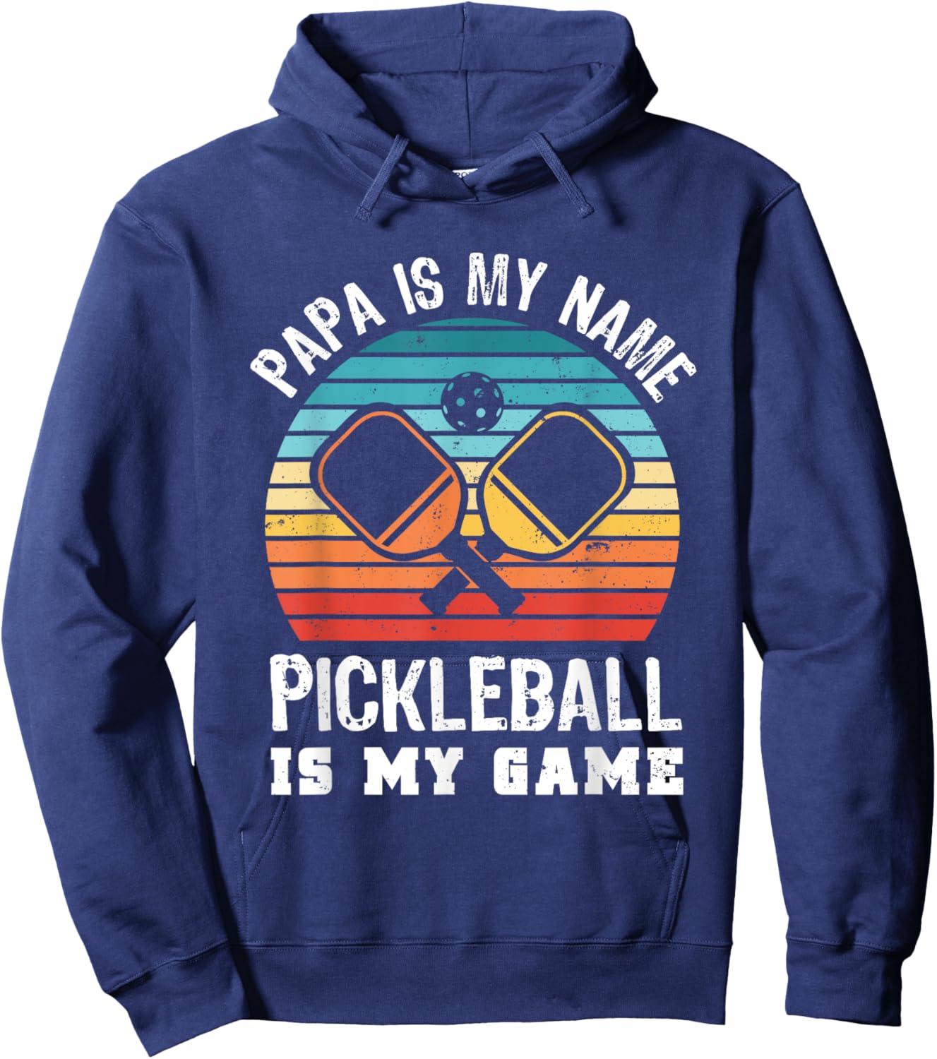 Funny Retro Papa Pickleball Sunset Gift Hoodie - Hoodie | Navy