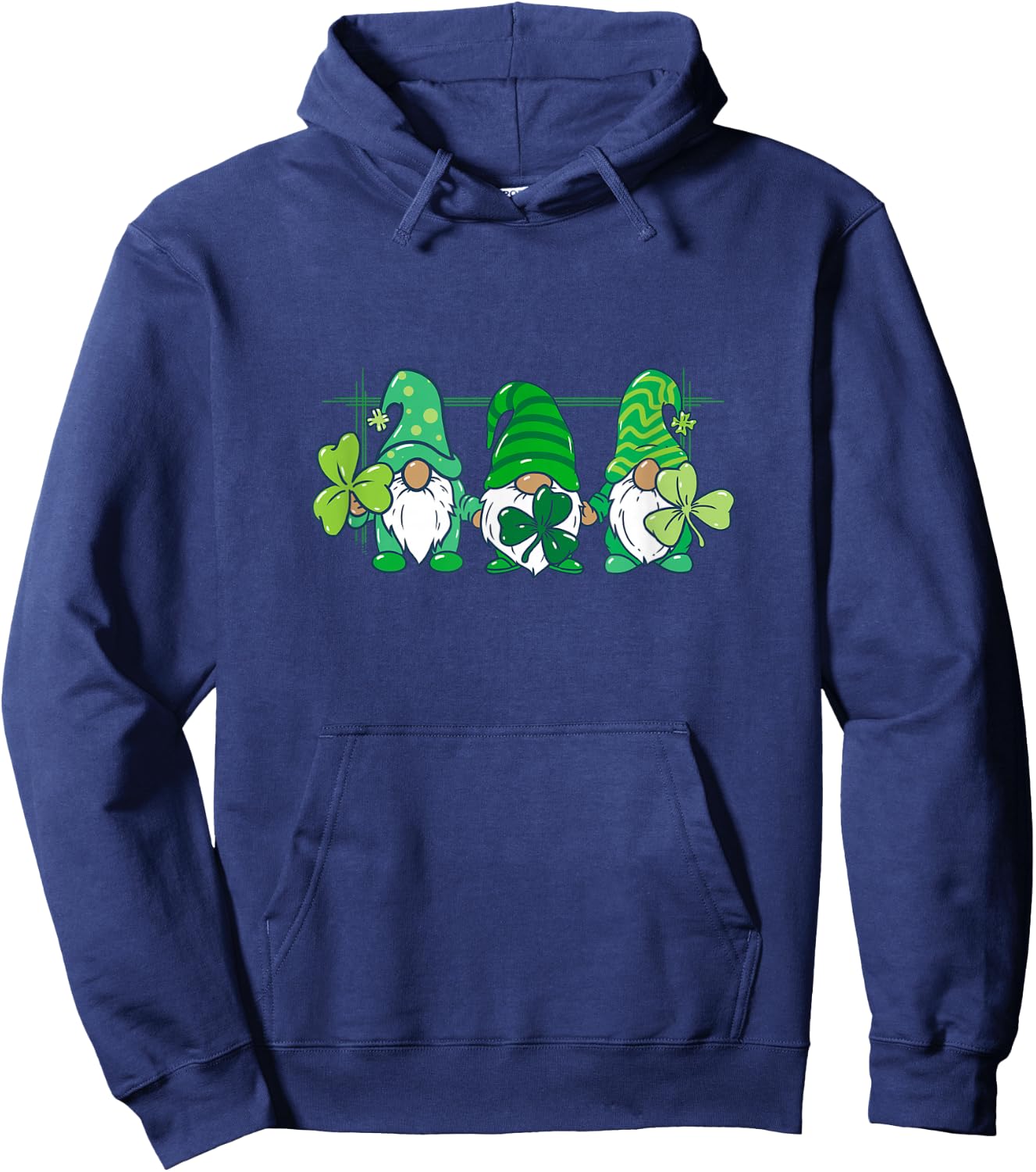 Three Gnomes Holding Irish Clover Shamrock St Patrick's Day Hoodie - Hoodie | Navy
