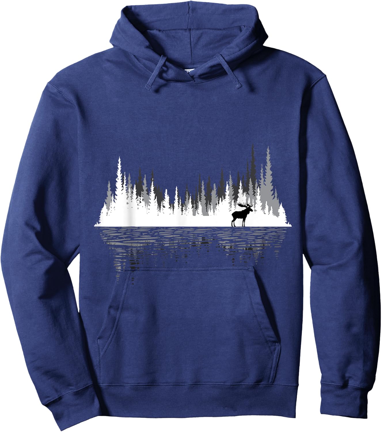 Trees Reflection Wildlife Animal Moose Researcher Hunter Hoodie - Hoodie | Navy