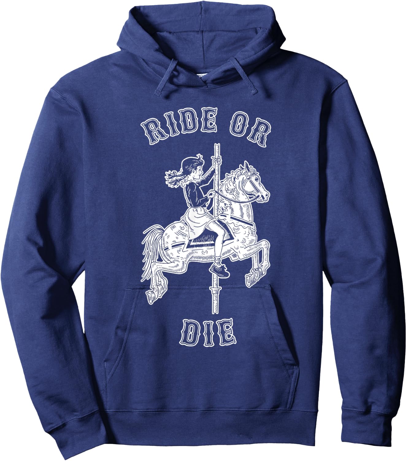 Ride Or Die - Funny Vintage Carousel Horse Hoodie - Hoodie | Navy