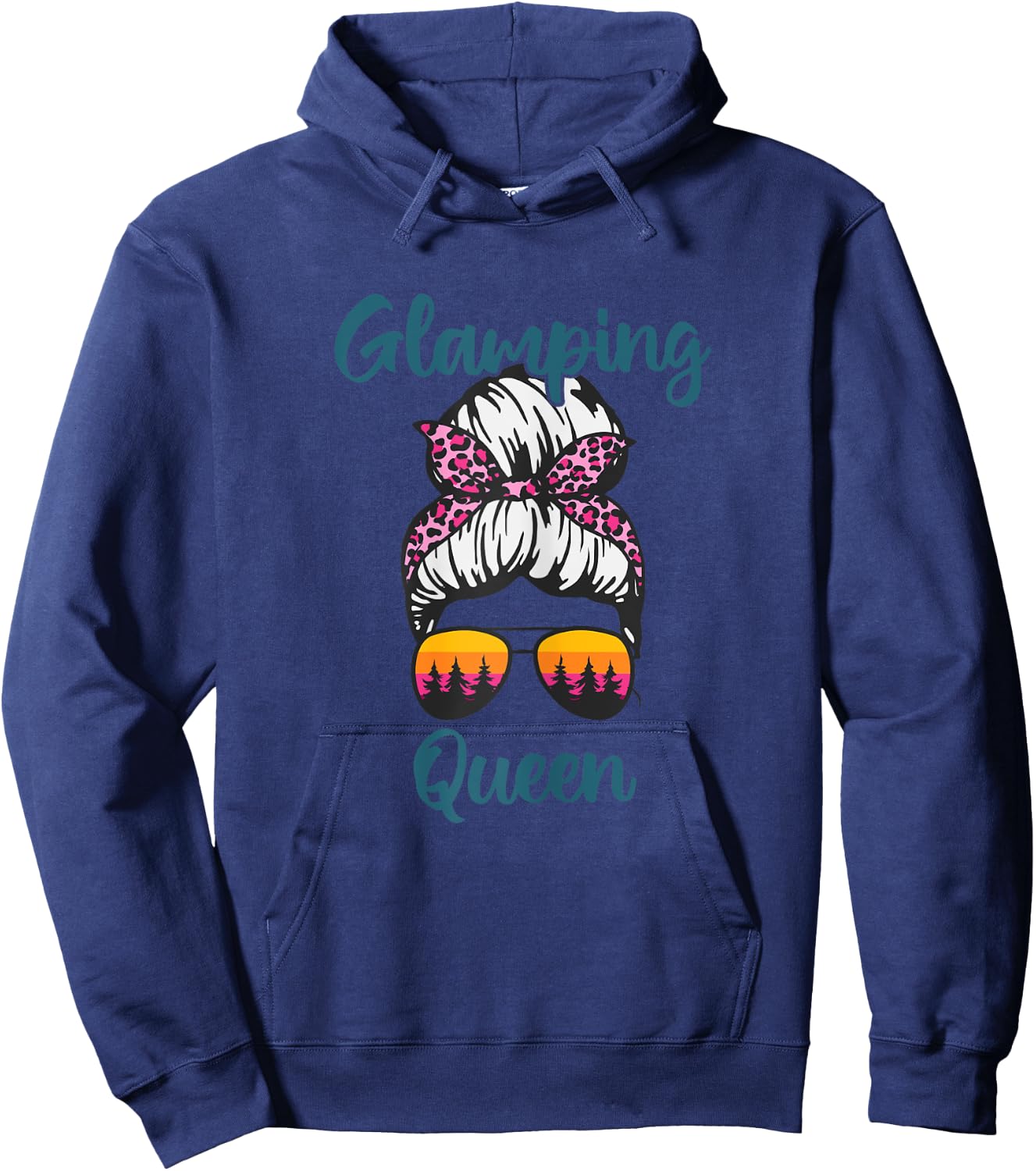 Funny Camping Hair Messy Bun Outdoor Glamping Queen Hoodie - Hoodie | Navy