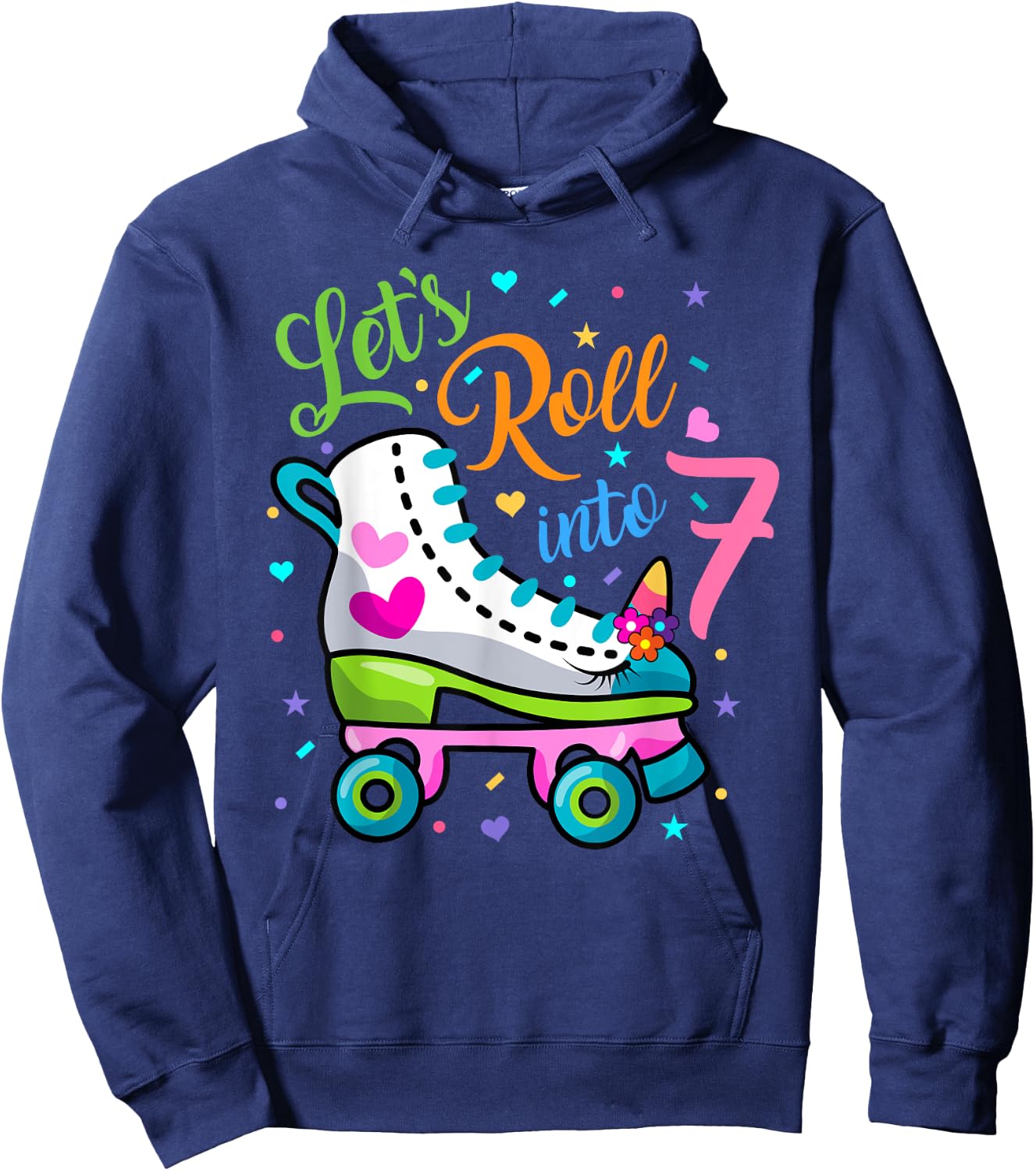 Let's Rolling Into 7 Years Old 7th Birthday Skating Unicorn Hoodie - Hoodie | Navy