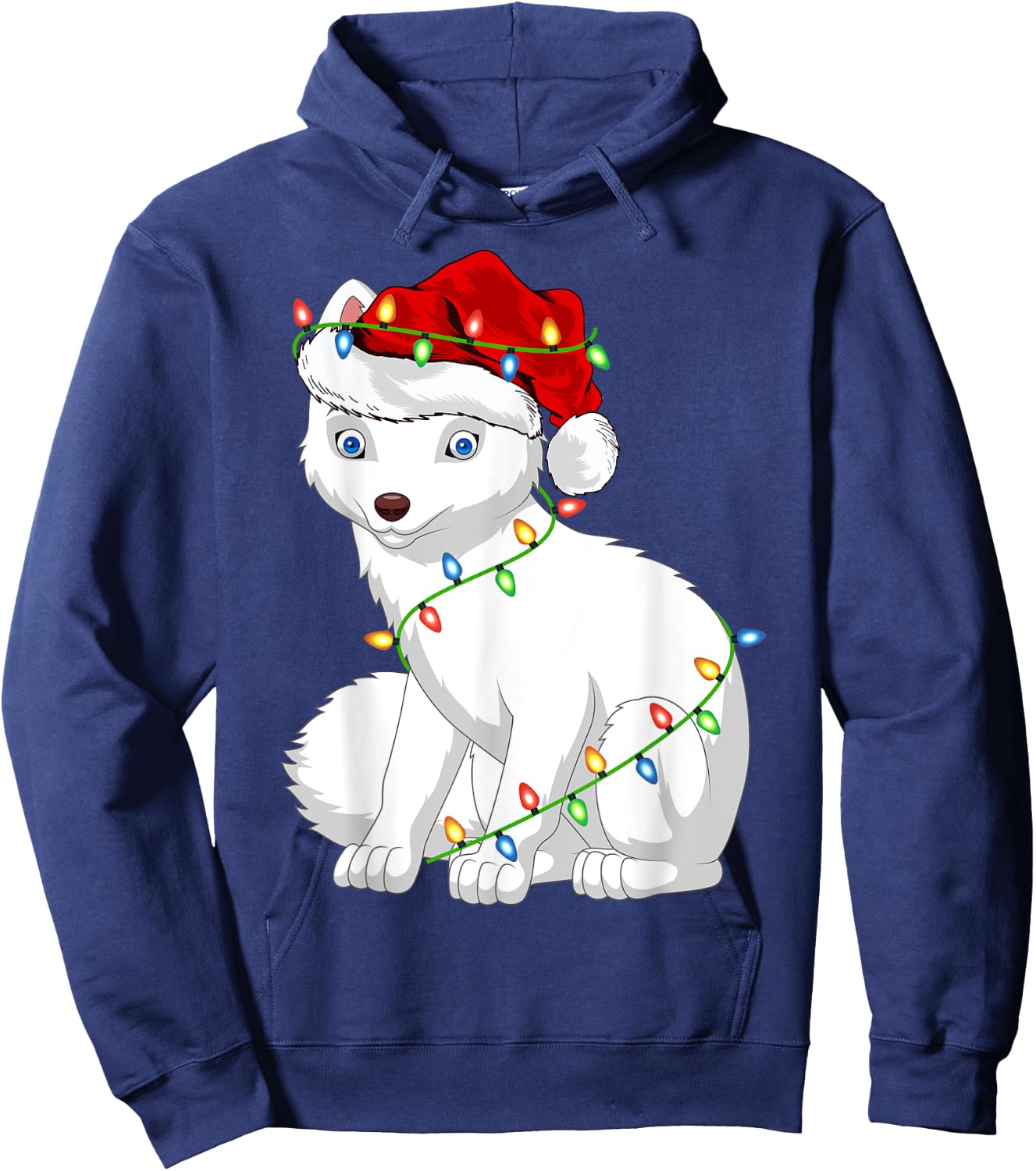 Arctic Fox Animal Lover Xmas Santa Hat Arctic Fox Christmas Hoodie - Hoodie | Navy