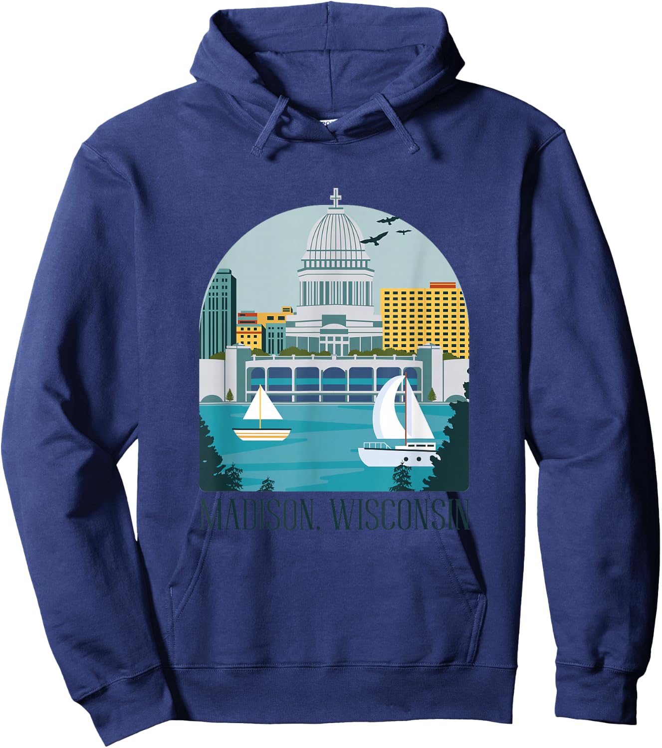 Madison Wisconsin Skyline Vintage Hoodie - Hoodie | Navy
