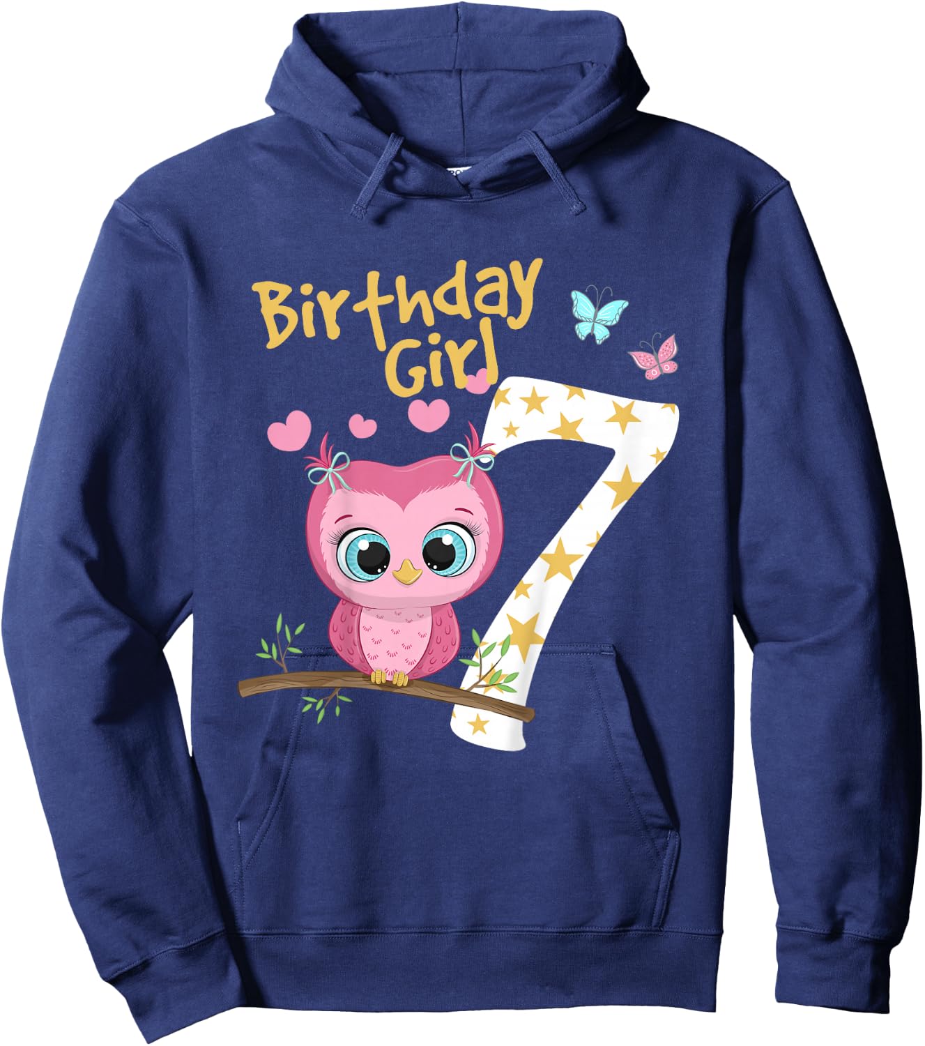 7th Birthday Shirt For Girls Owl Birthday Girl 7 Years Hoodie - Hoodie | Navy