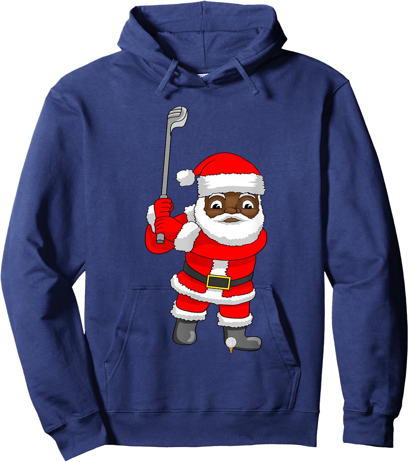 African American Santa Claus Golf Golfer Christmas Hoodie - Hoodie | Navy