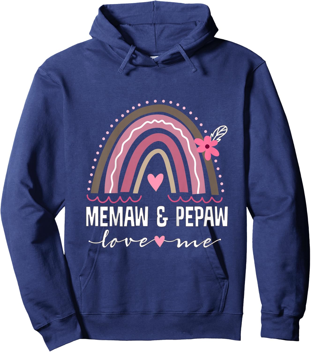 Kids Memaw and Pepaw Love Me Girls Granddaughter Boho Rainbow Hoodie - Hoodie | Navy