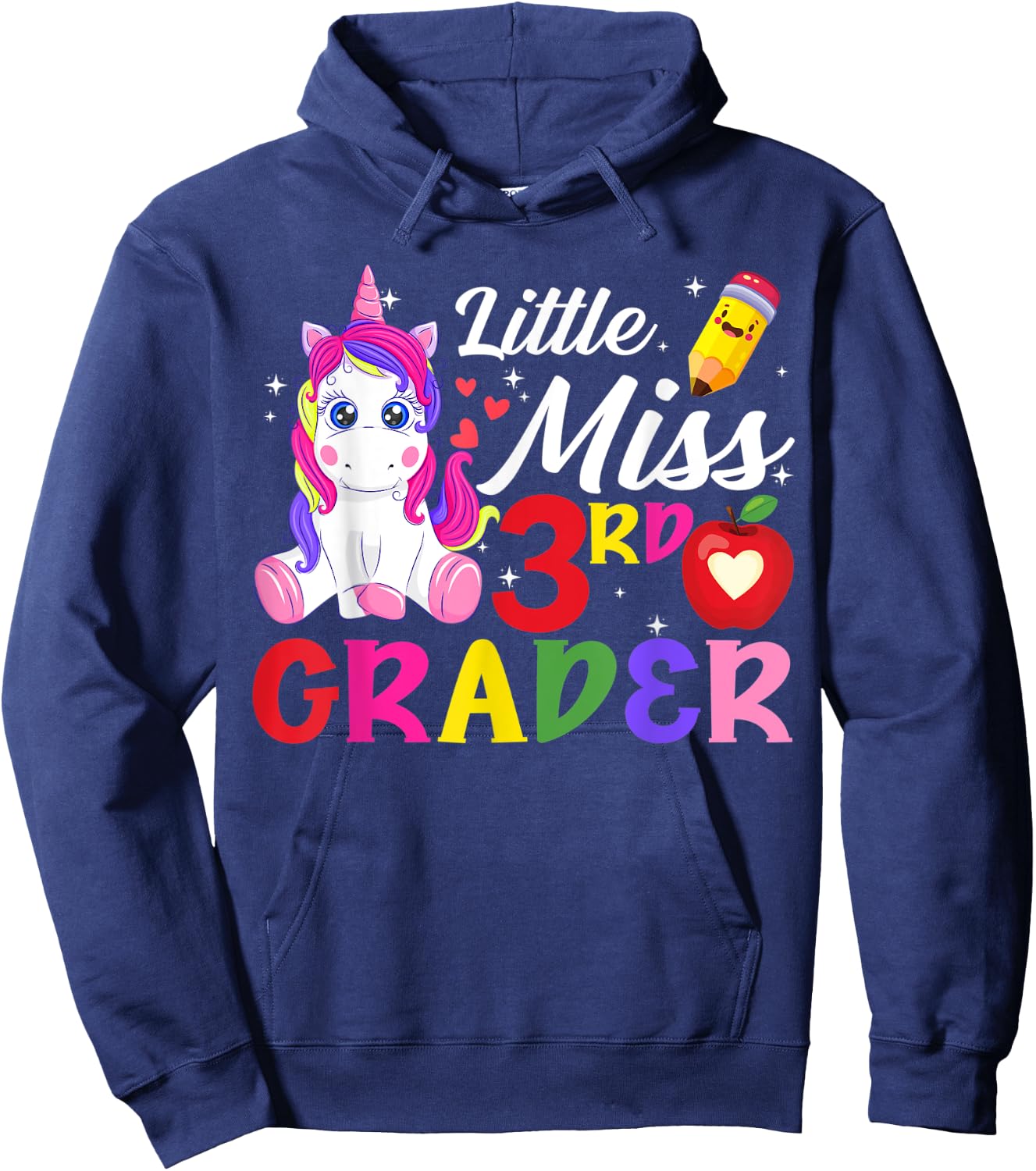 Funny Little Miss Third Grader Unicorn First Day Of School Hoodie - Hoodie | Navy