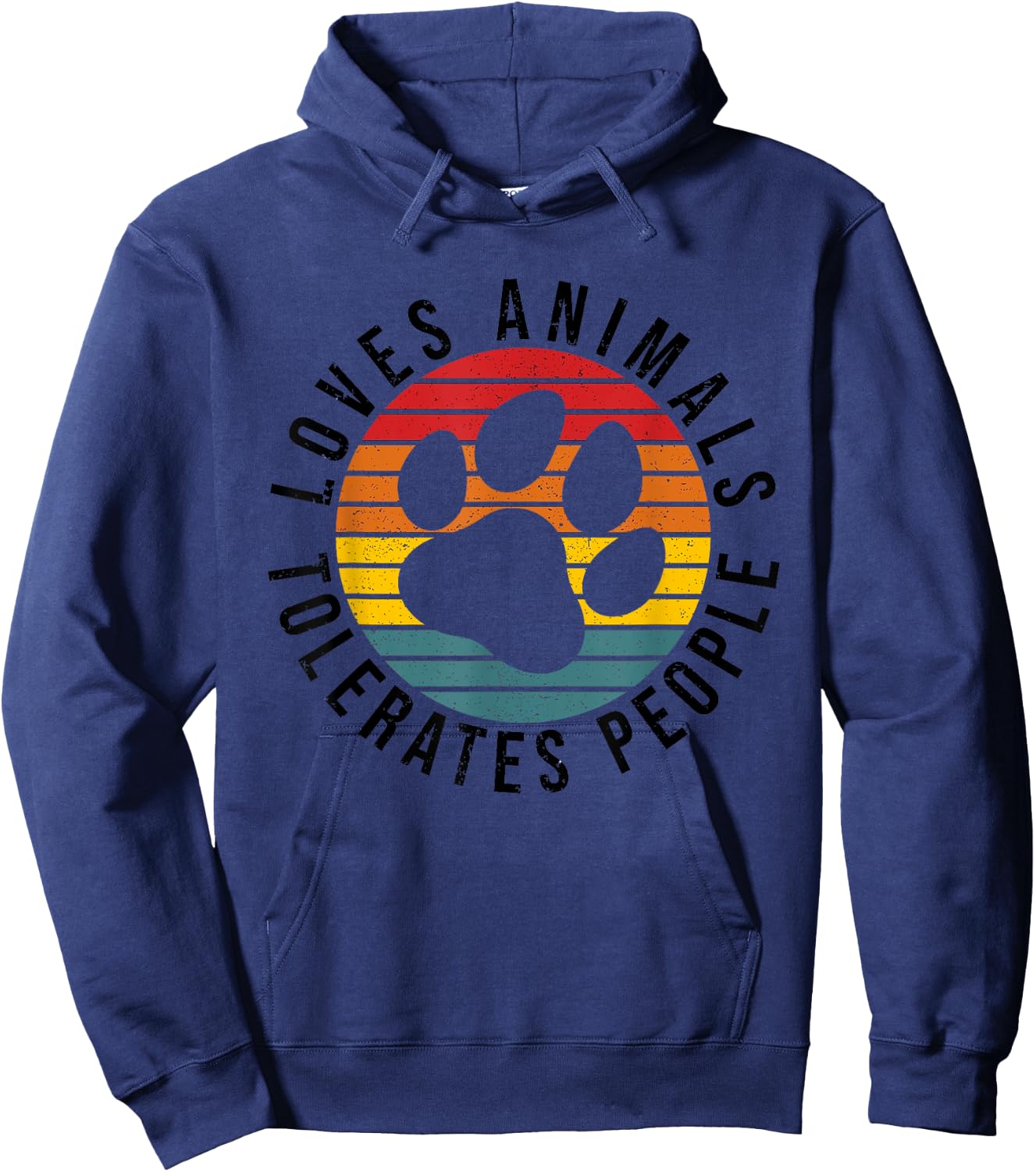 Vintage Retro Loves Animals Tolerates People - Funny Hoodie - Hoodie | Navy