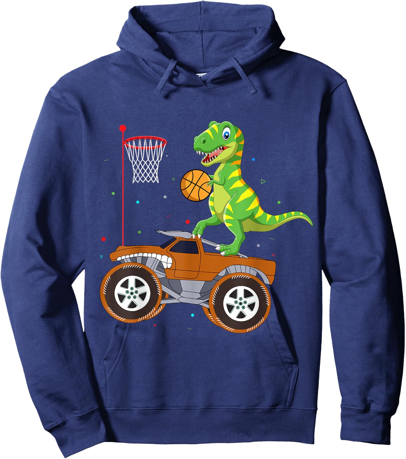 T Rex Dinosaur Playing Basketball Monster Truck Boys Girls Hoodie - Hoodie | Navy