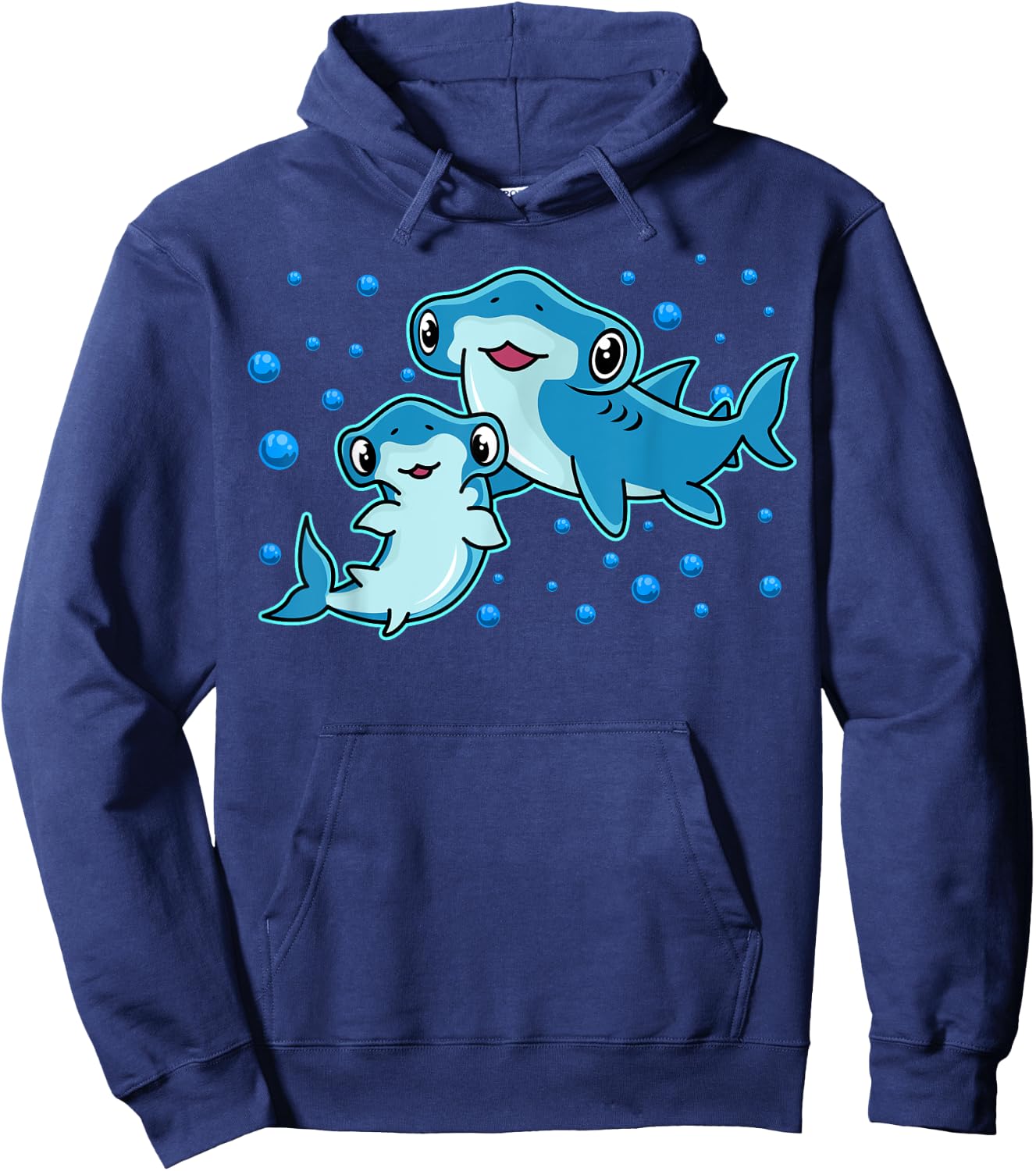 Kawaii Hammerhead Sharks Mother and Kid Hoodie - Hoodie | Navy