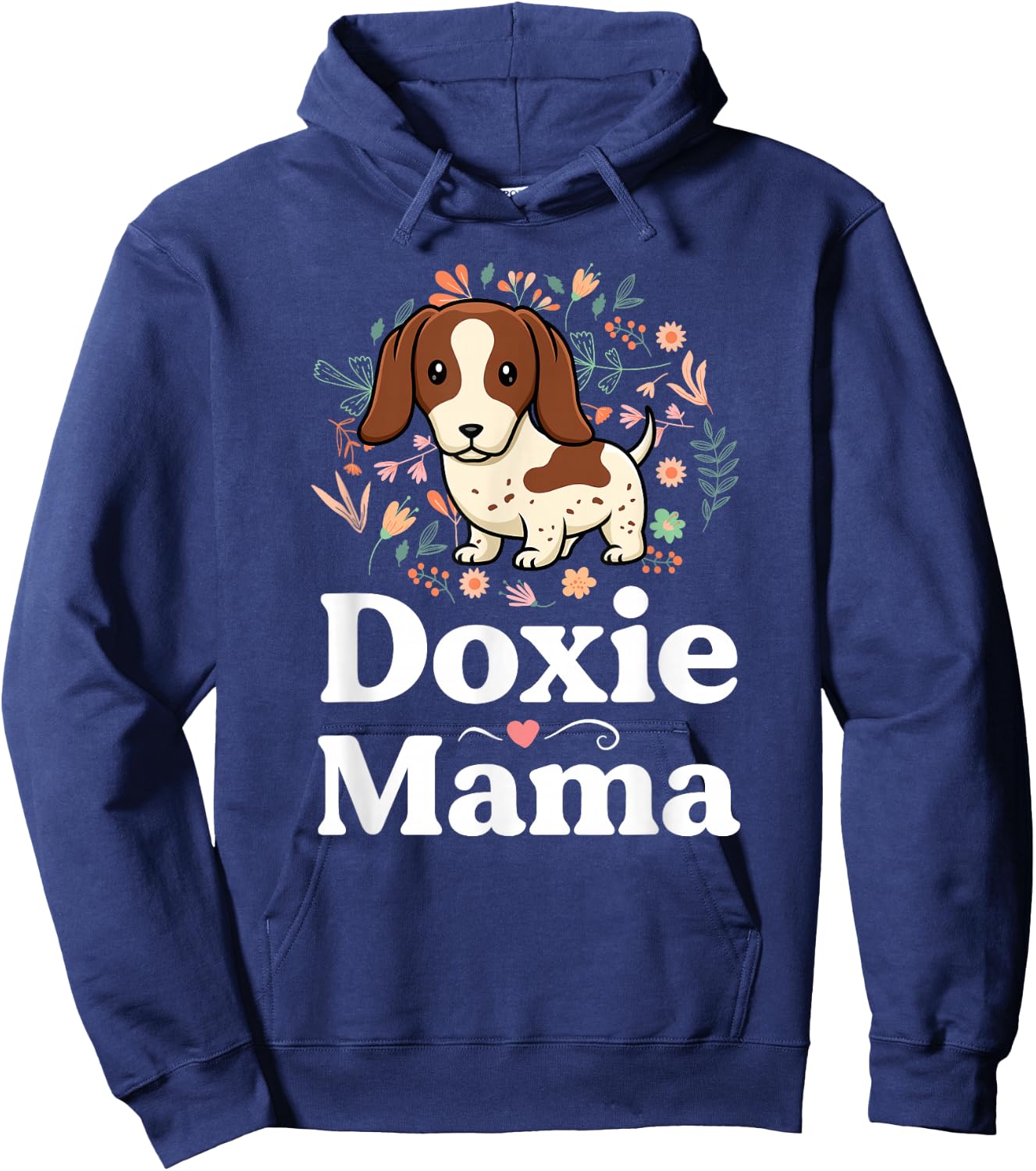 Piebald Dachshund Mom Shirt Doxie Mama Floral Dog Lover Hoodie - Hoodie | Navy