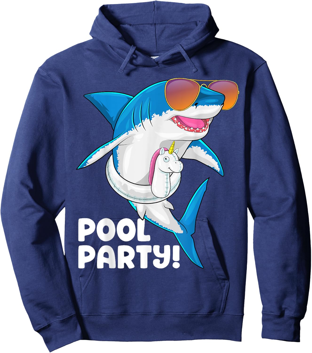 Pool Party Unicorn Float Summer Vacation Funny Shark Swim Men Women Girls Kids Hoodie - Hoodie | Navy