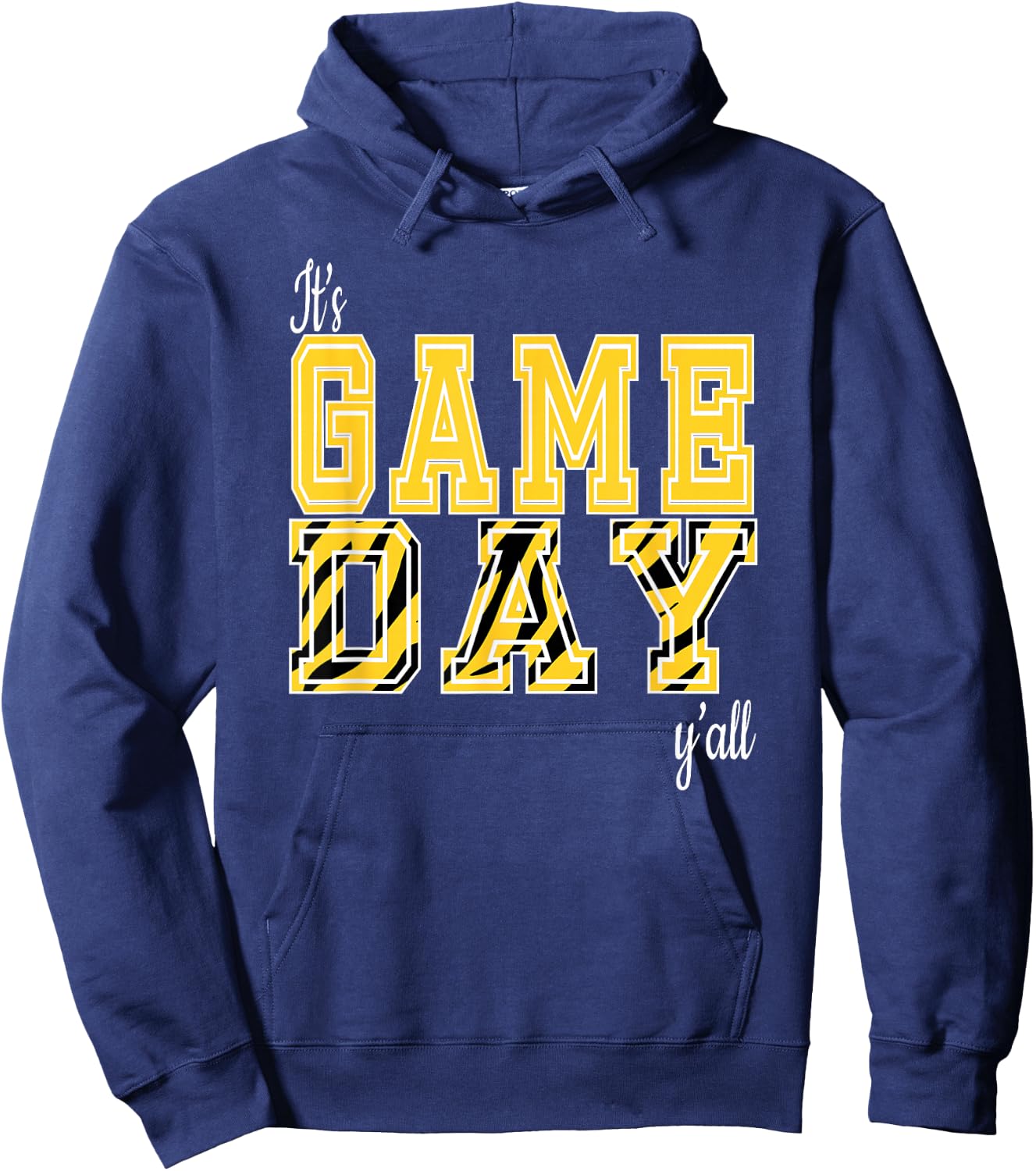 It's Game Day, Ya'll Tiger Pattern, Black and Golds Hoodie - Hoodie | Navy