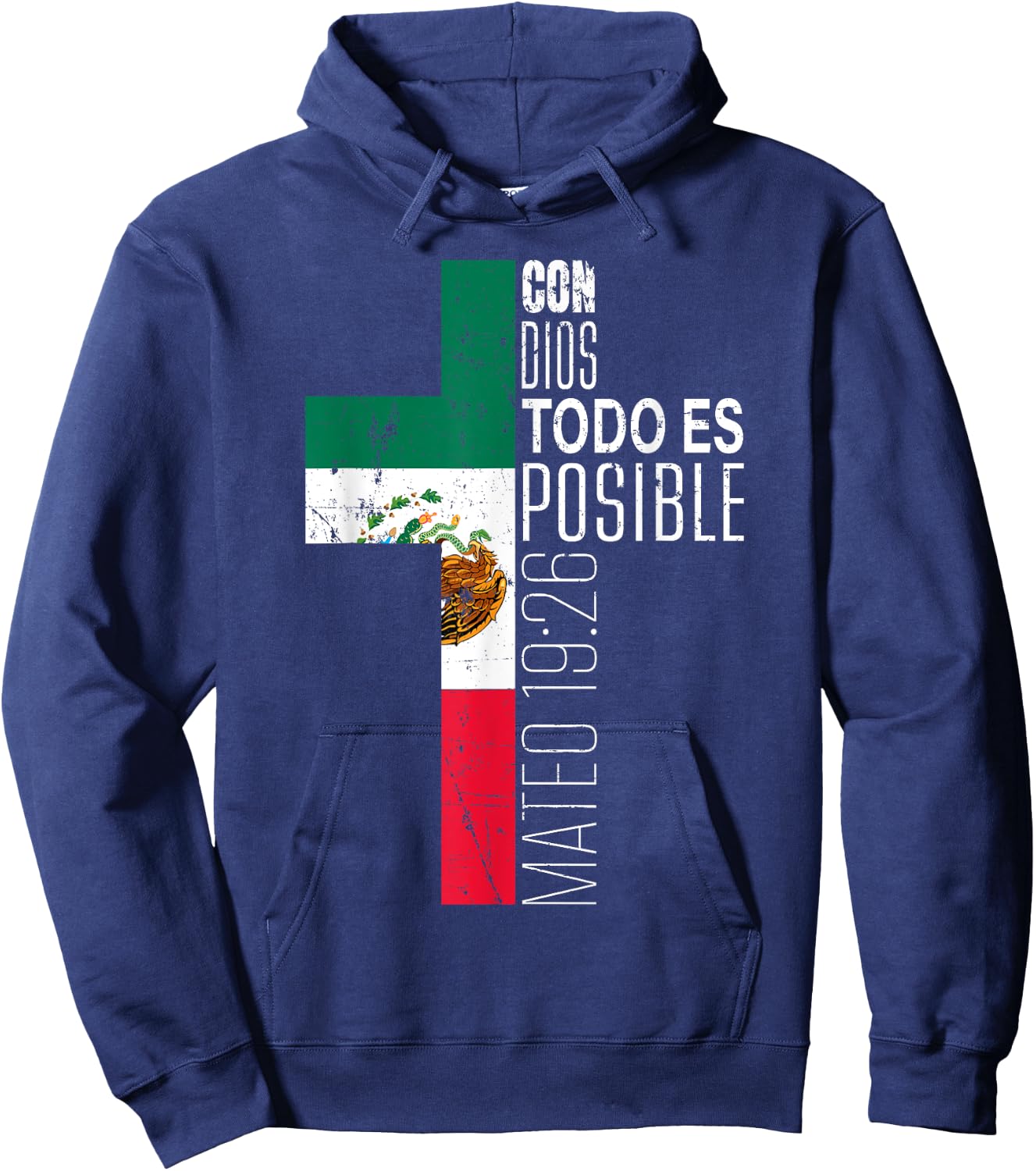 Vintage Christian Spanish Gifts Women Men Kids Mexican Flag Hoodie - Hoodie | Navy