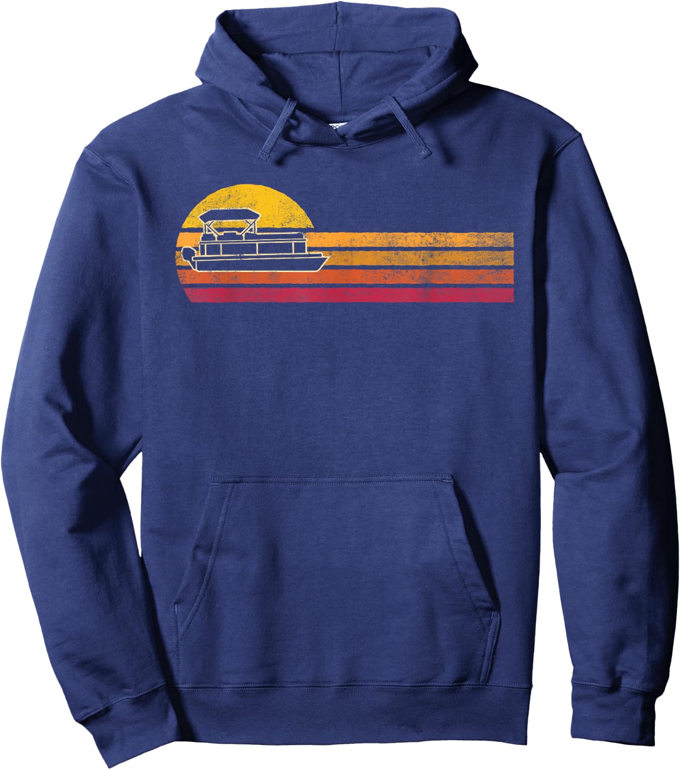 Vintage Style Pontoon Boat Silhouette Retro Boating 90s Hoodie - Hoodie | Navy