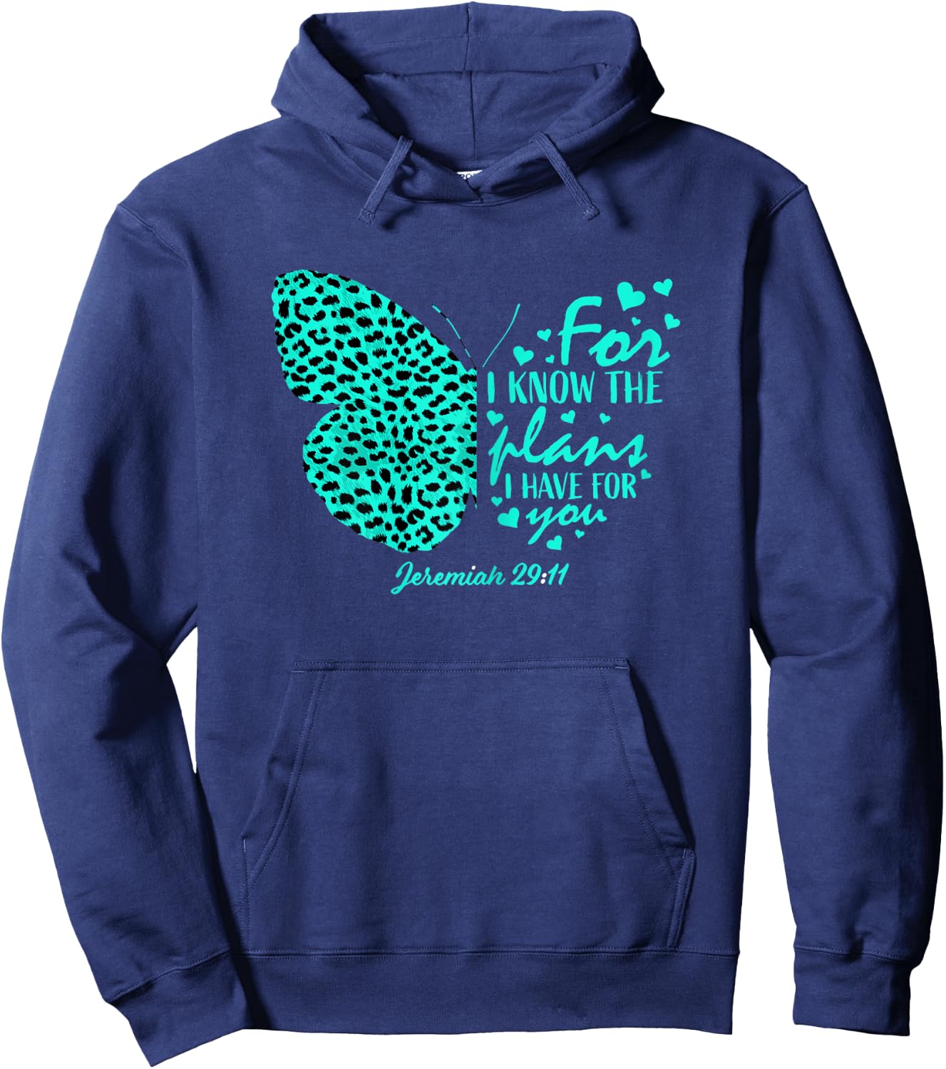 Turquoise Butterfly Cheetah Print Christian Religious Verse Hoodie - Hoodie | Navy
