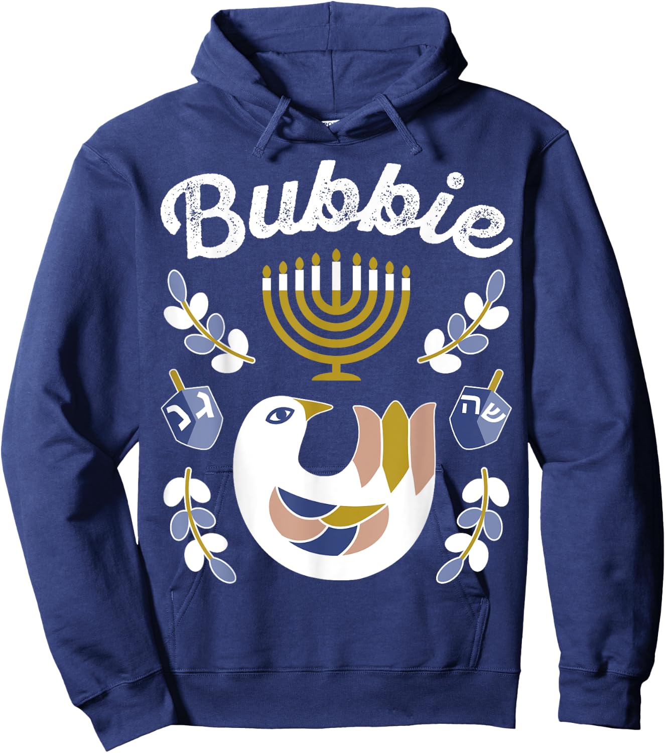 Matching Family Hanukkah Pajama Top Dreidel & Menorah Bubbie Hoodie - Hoodie | Navy
