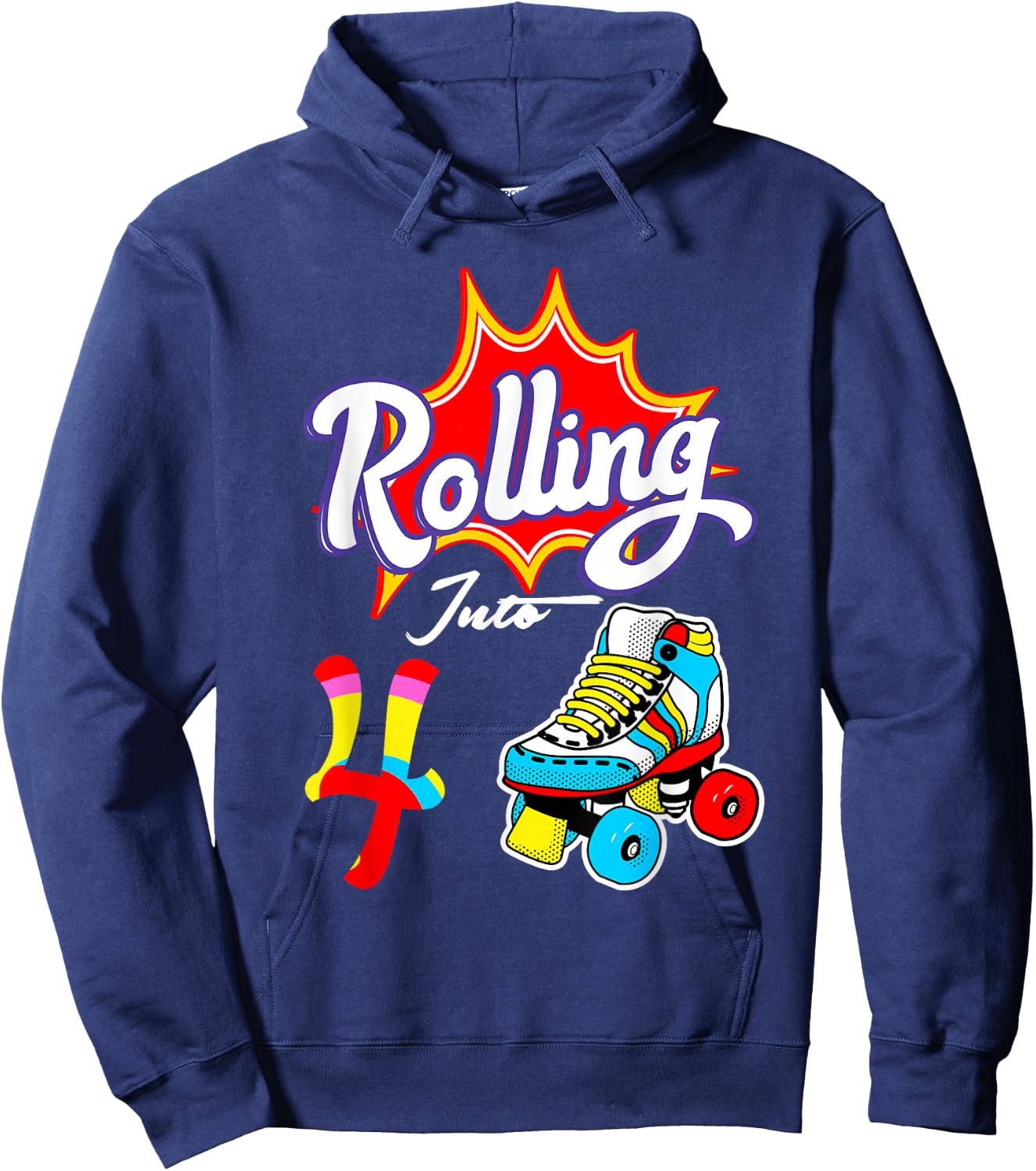 4th Birthday Rolling Into 4 Years Old Funny Roller Skate Hoodie - Hoodie | Navy