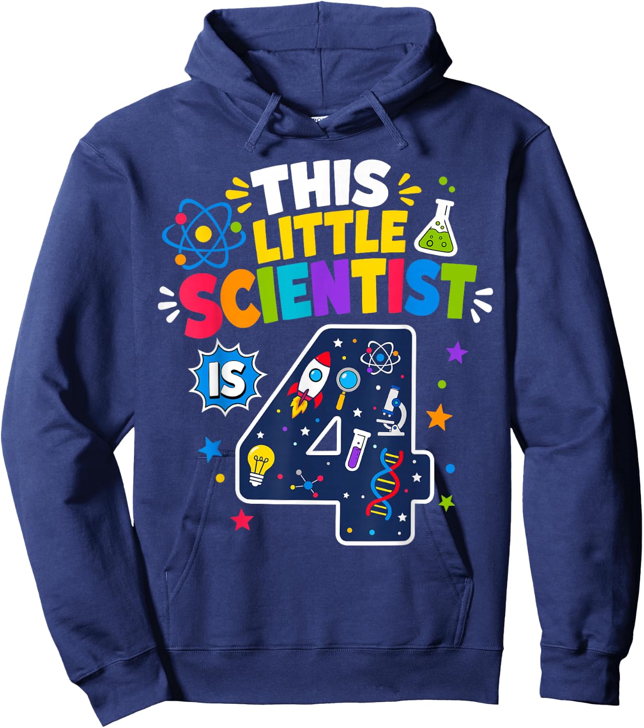 4th Birthday Science This Little Scientist is 4 Years Old Hoodie - Hoodie | Navy