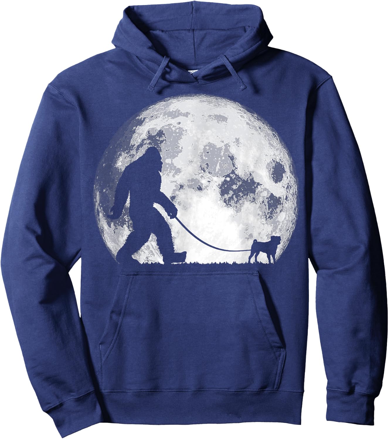 Bigfoot & Pug Funny Night Time Dog Walking Graphic Women Hoodie - Hoodie | Navy