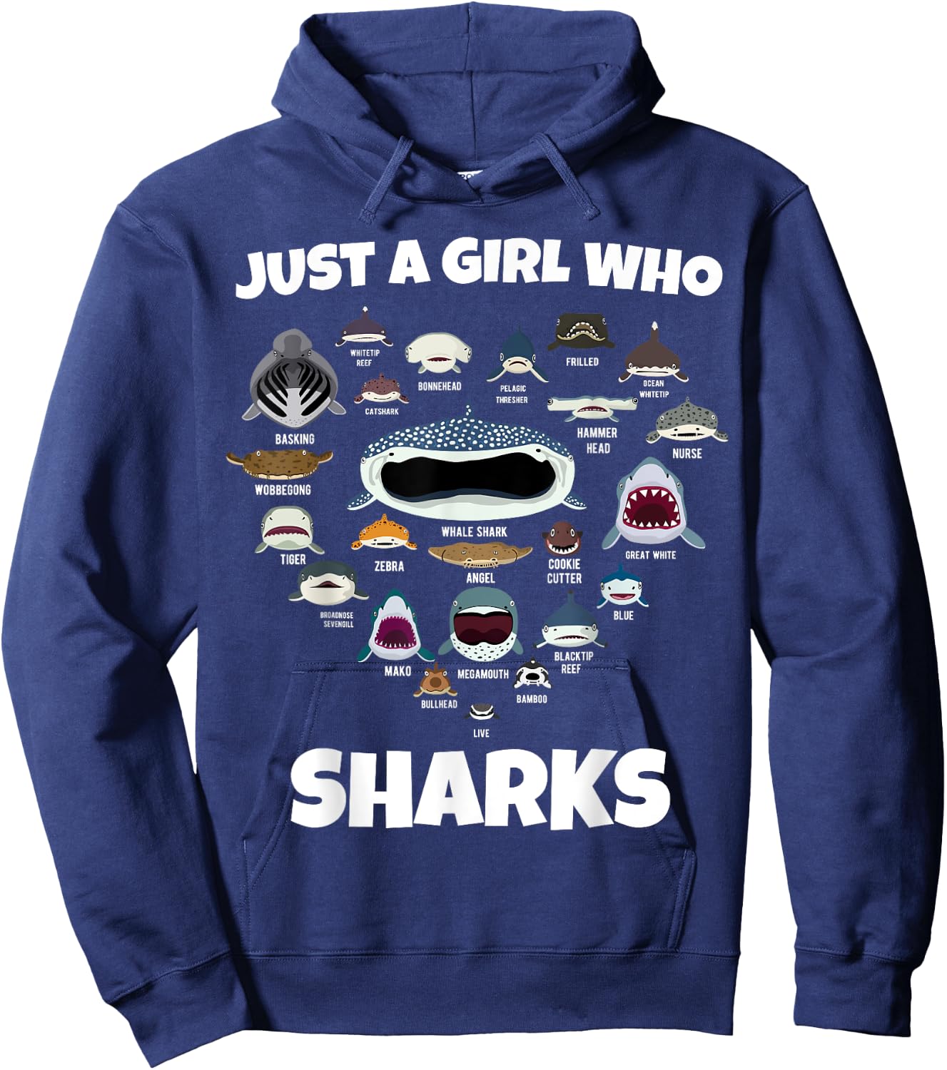 Just A Girl Shark Face Hoodie - Hoodie | Navy