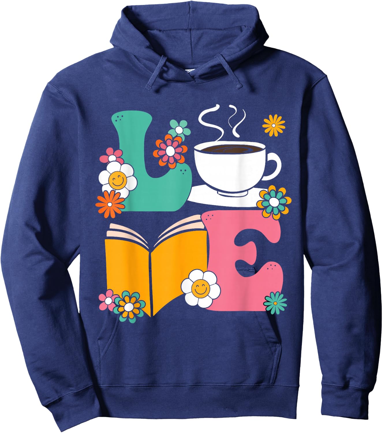 Love Coffee And Book Librarian Bookworm Book Reading Hoodie - Hoodie | Navy