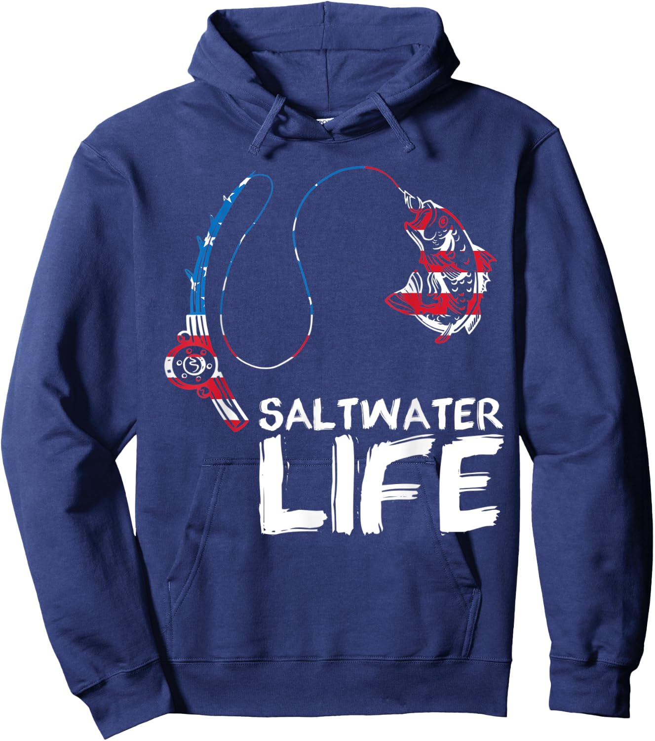 Saltwater Life US Flag Fishing Rod Bass Fishing Fish Catcher Hoodie - Hoodie | Navy