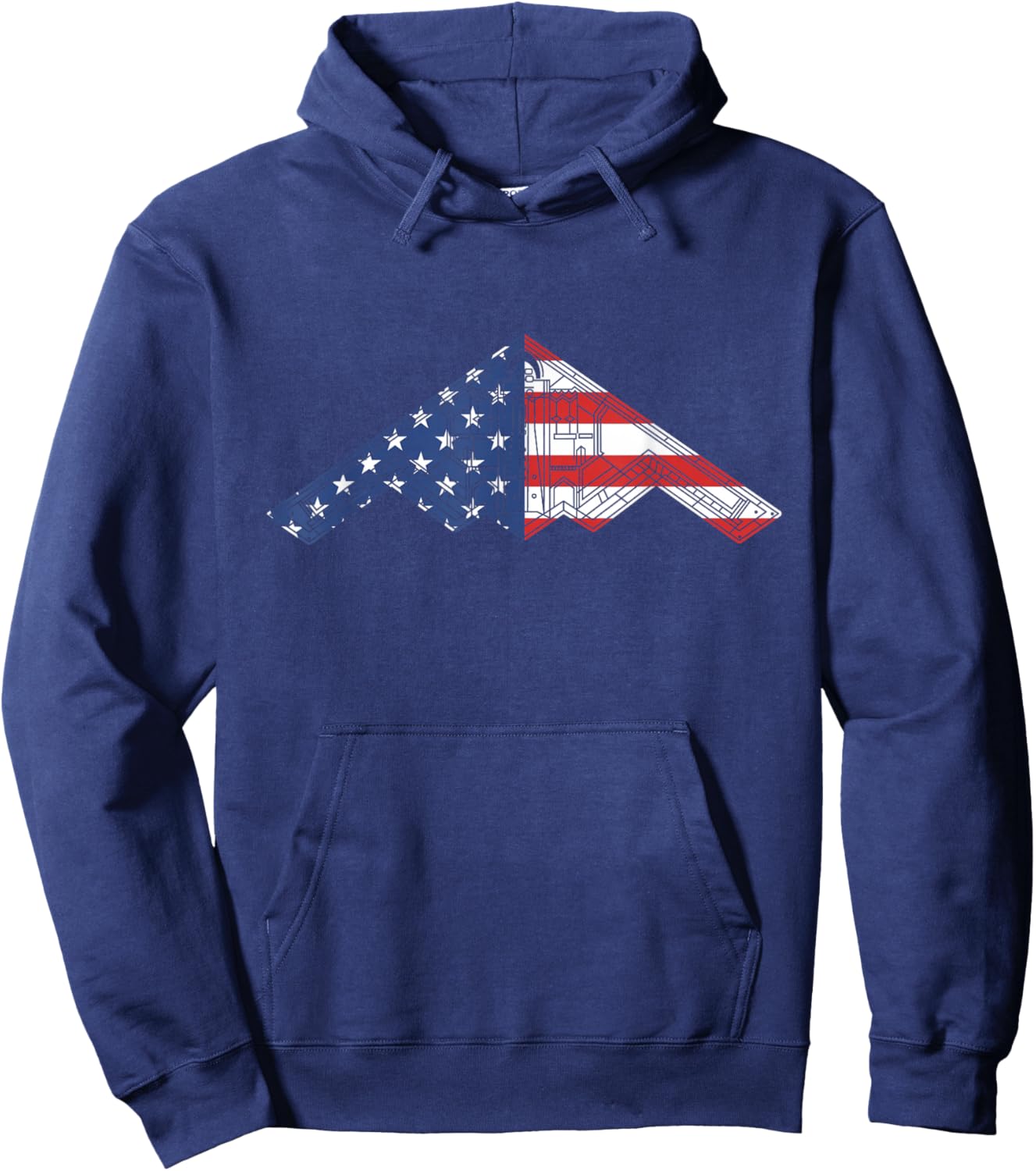B-2 Bomber Stealth Aircraft Schematic American Flag B2 Hoodie - Hoodie | Navy