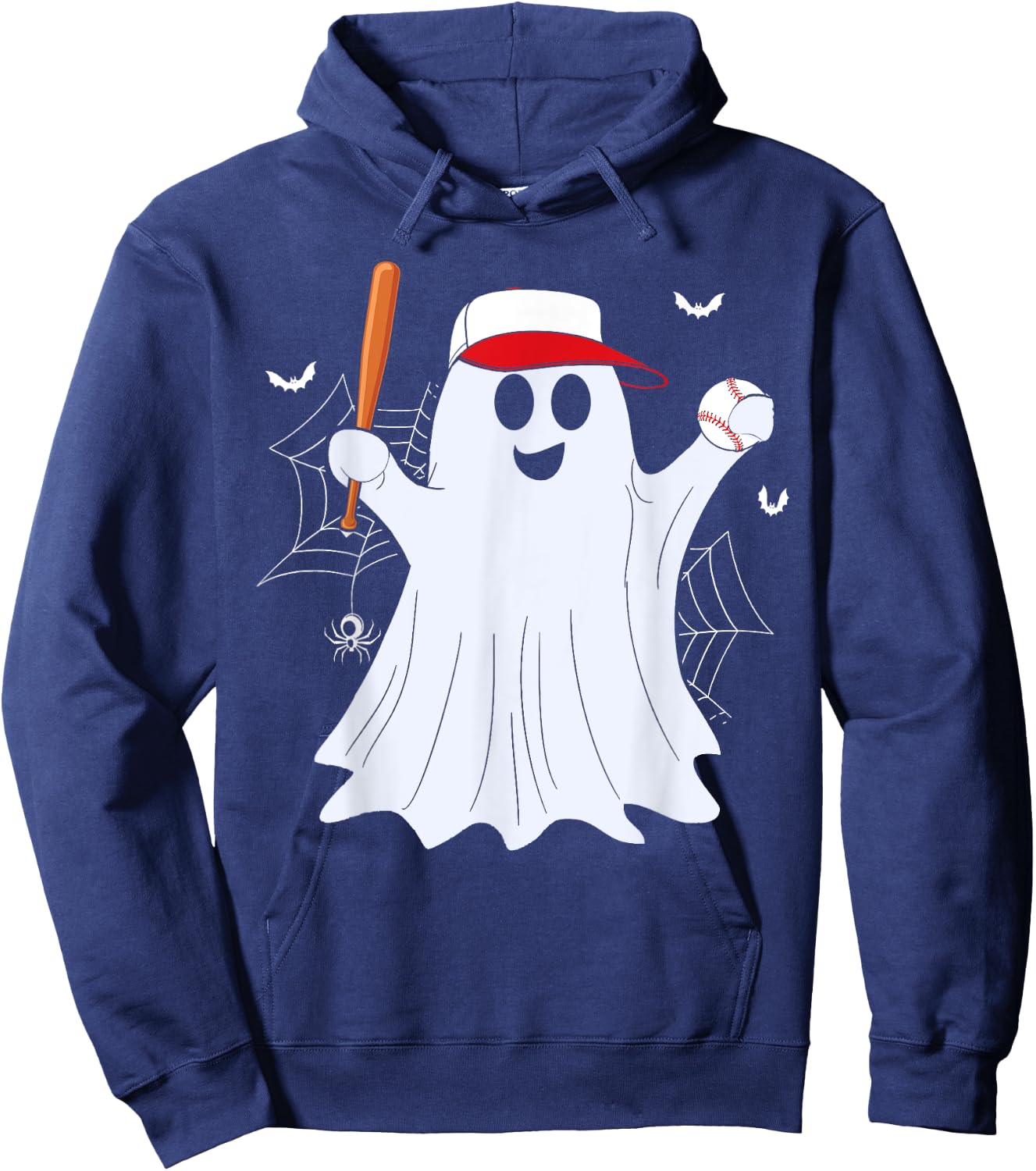 Boo Ghost Playing Baseball Funny Halloween Baseball Costume Hoodie - Hoodie | Navy