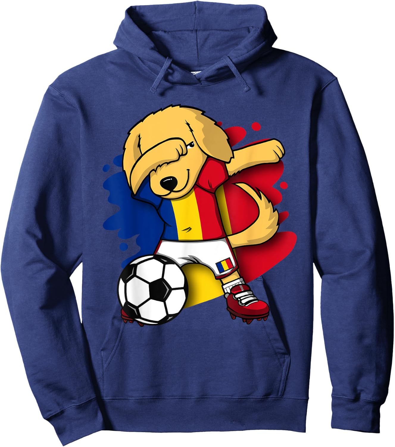 Dabbing Golden Retriever Romania Soccer Fans Jersey Football Hoodie - Hoodie | Navy