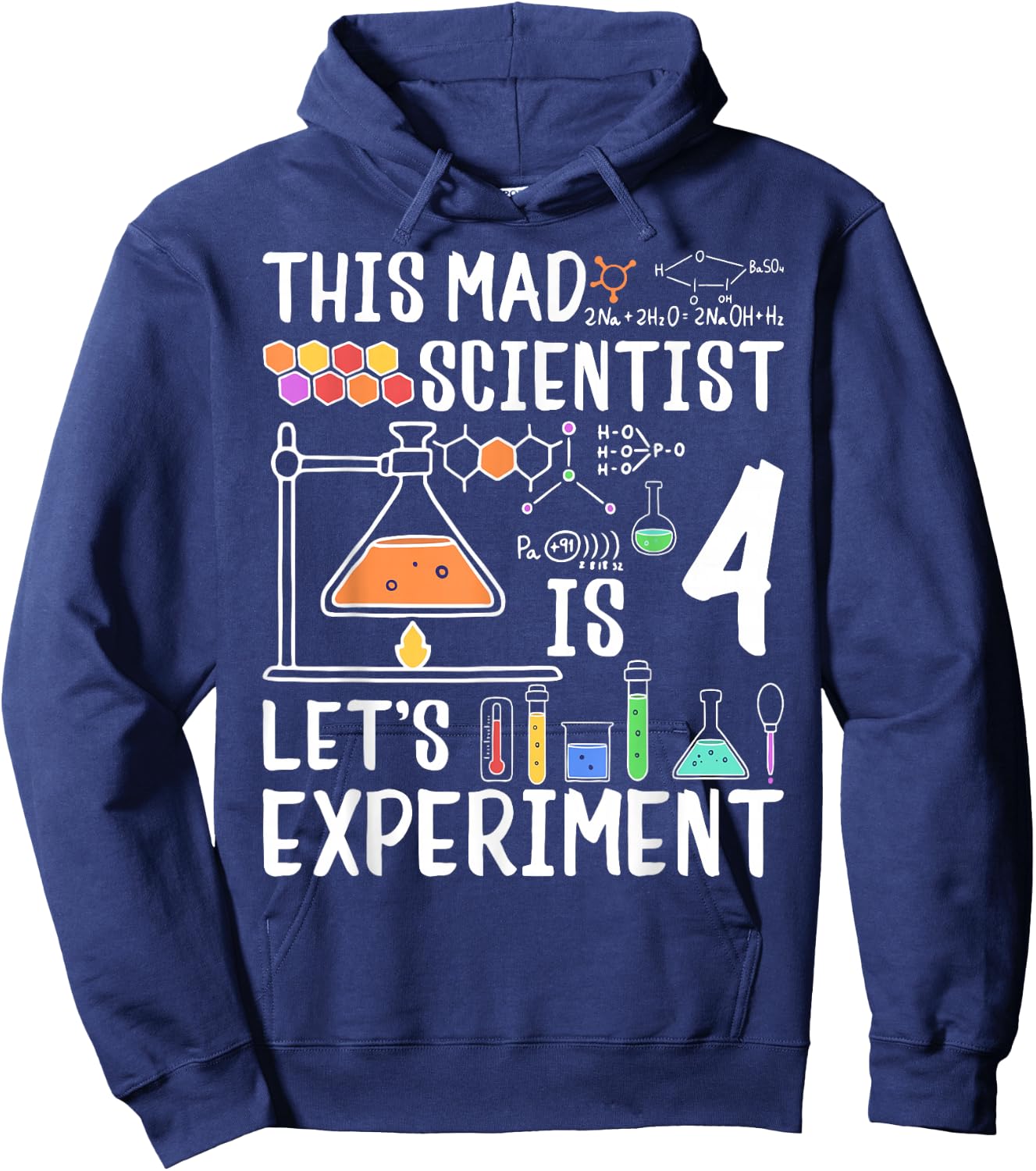 This Mad Scientist Is 4 Let's Experiment 4th Birthday Hoodie - Hoodie | Navy