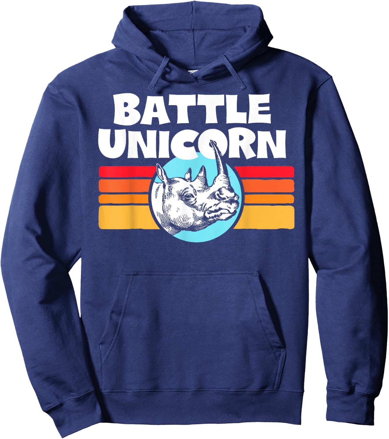 Battle Unicorn! Funny Retro 80s Rainbow Rhino Rhinoceros Hoodie - Hoodie | Navy