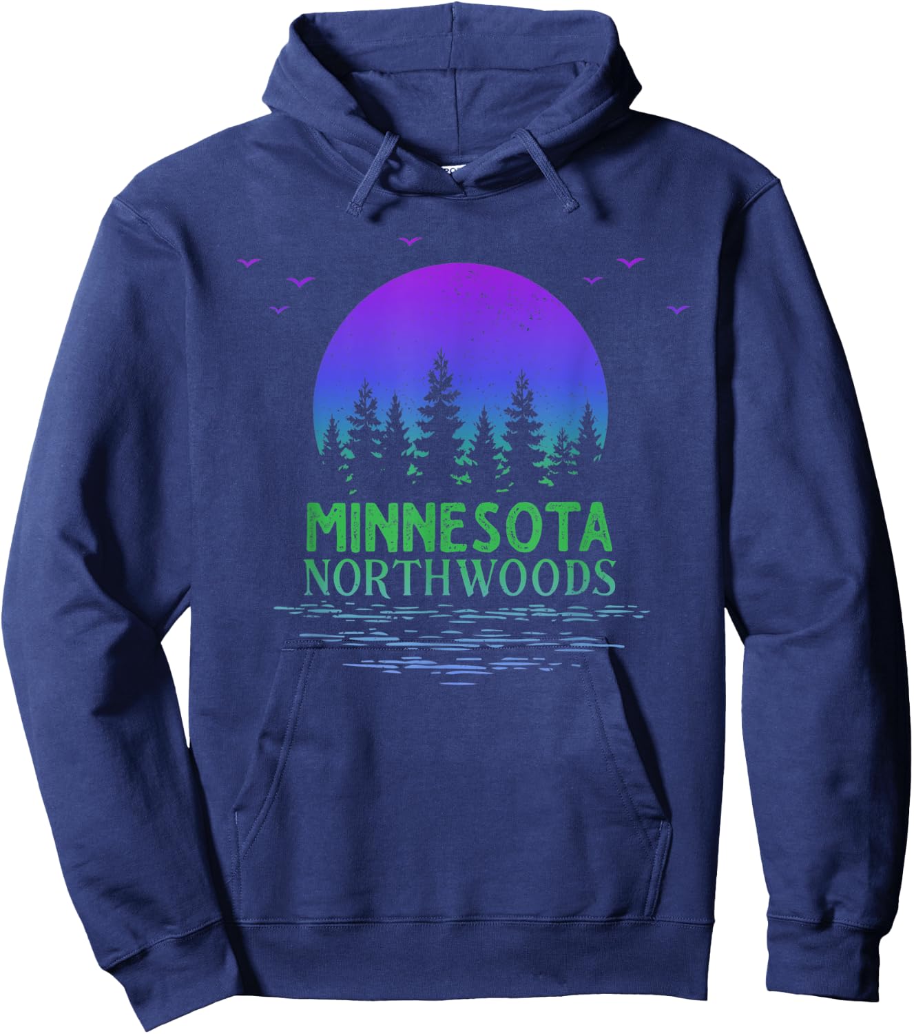 Minnesota Northwoods Moon Trees Lake Gradient Souvenir Hoodie - Hoodie | Navy