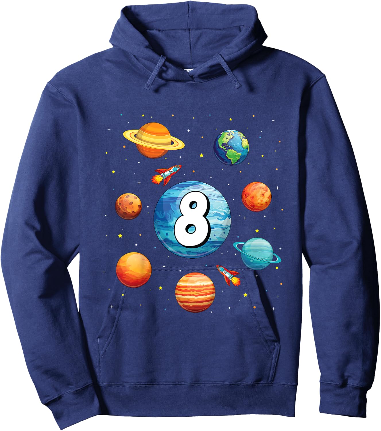 Kids 8 Year Old Shirt Boys Kids Space Solar Planets 8th Birthday Hoodie - Hoodie | Navy