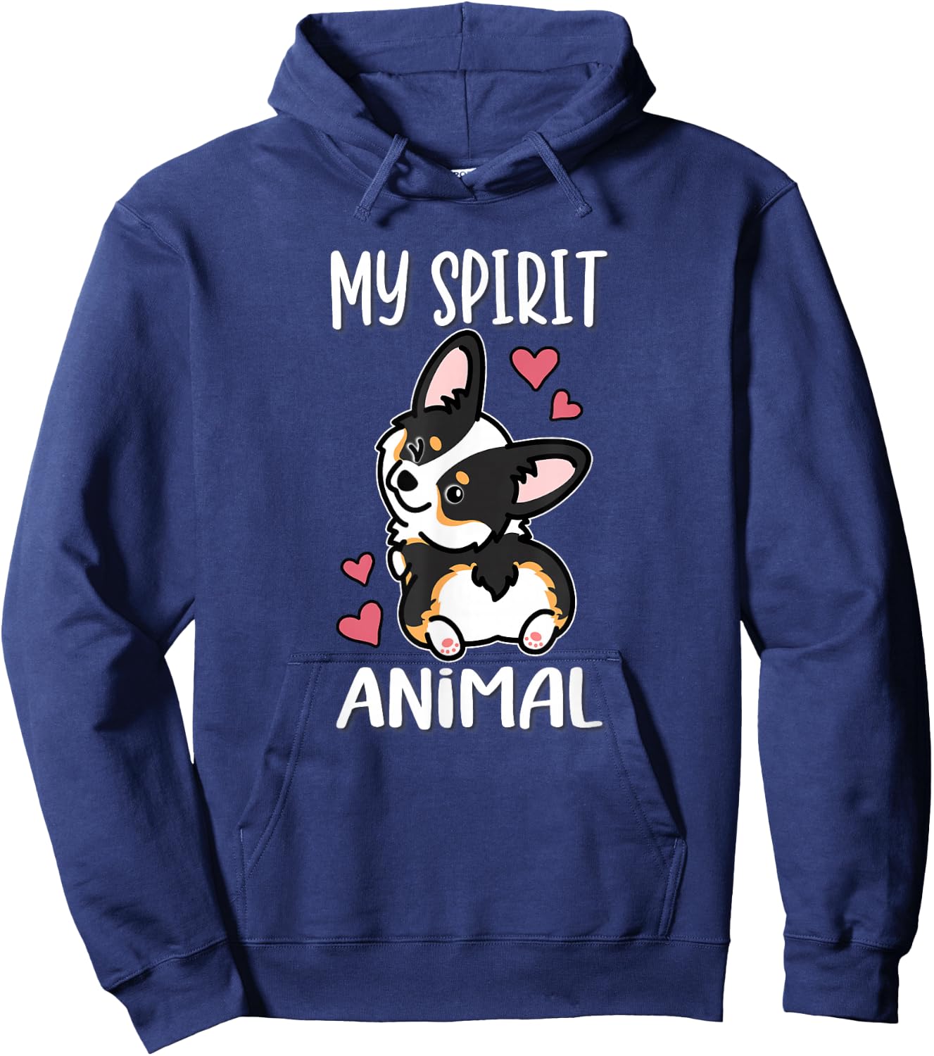 Girls Kawaii Spirit Animal Black Tricolor Corgi Lover Hoodie - Hoodie | Navy