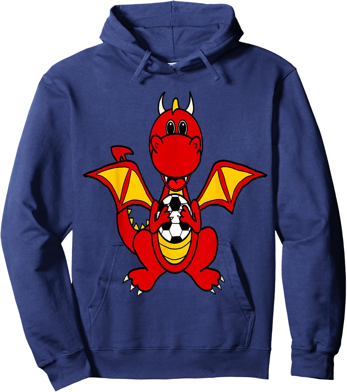 SouthernDesignTees Funny Dragon Playing Soccer Hoodie - Hoodie | Navy