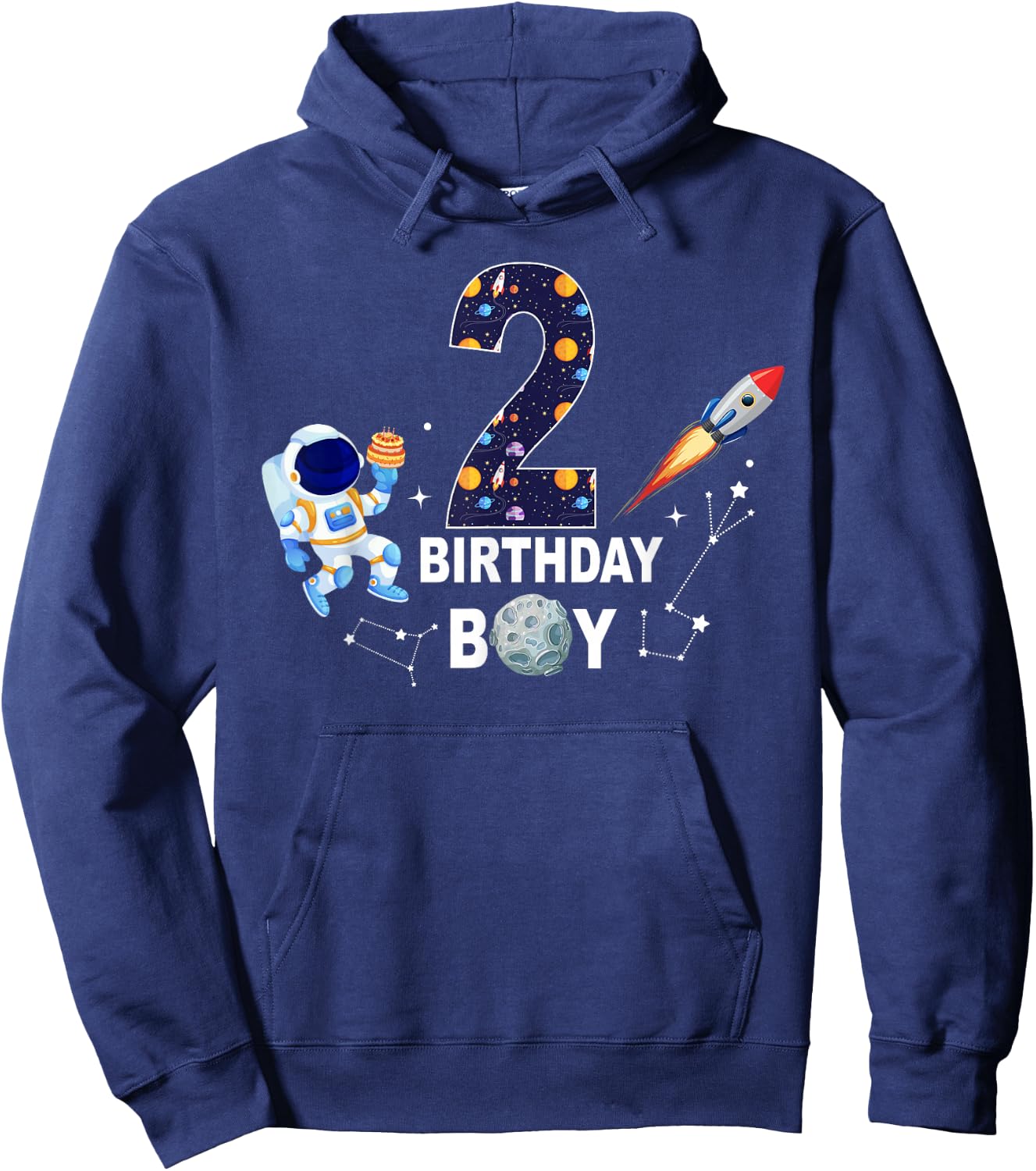 2 Years Old Birthday Boy Space Astronaut 2nd Birthday Hoodie - Hoodie | Navy
