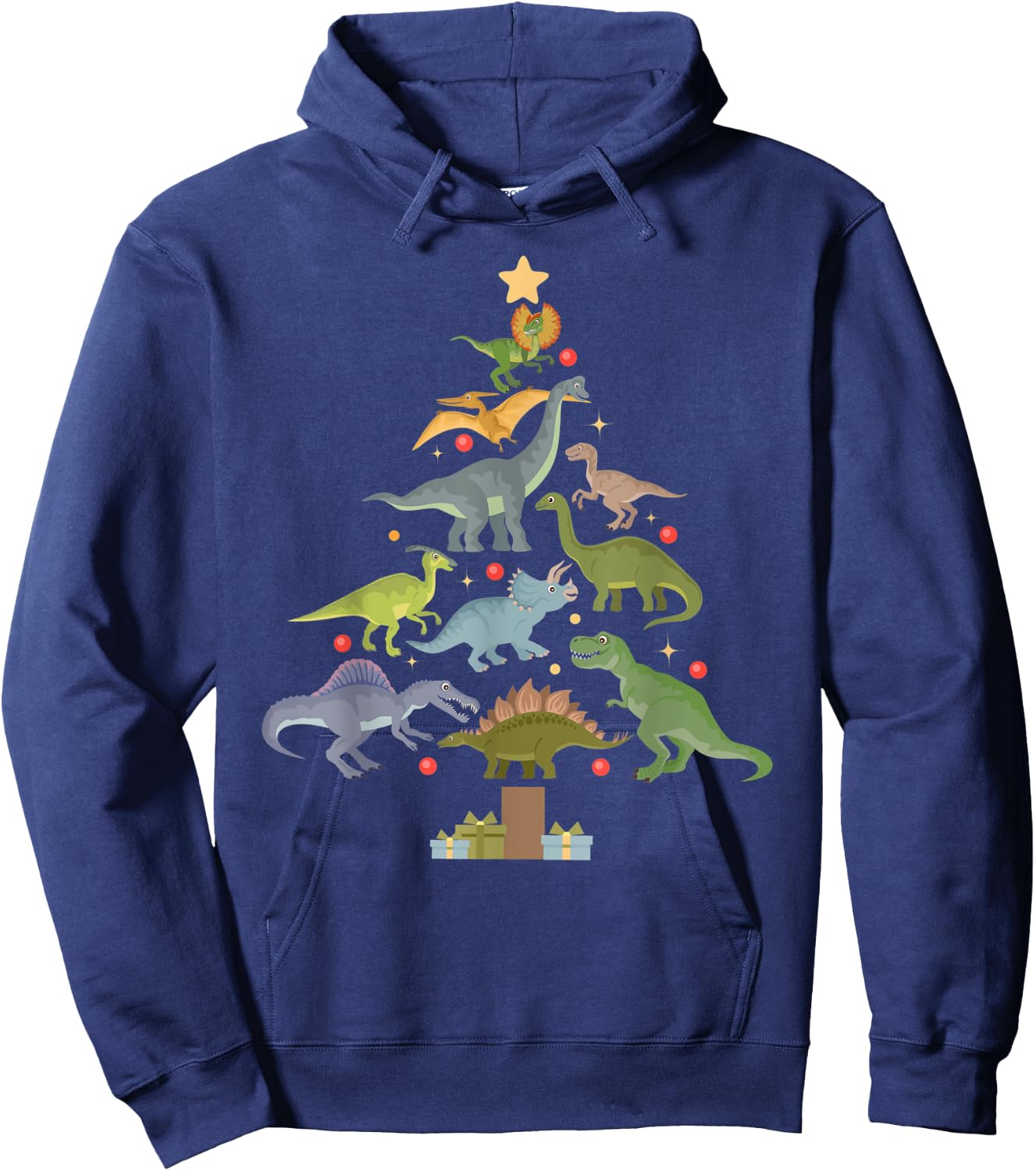 Christmas Dinosaur Tree Kids Boys Men Family Saurus Xmas Hoodie - Hoodie | Navy