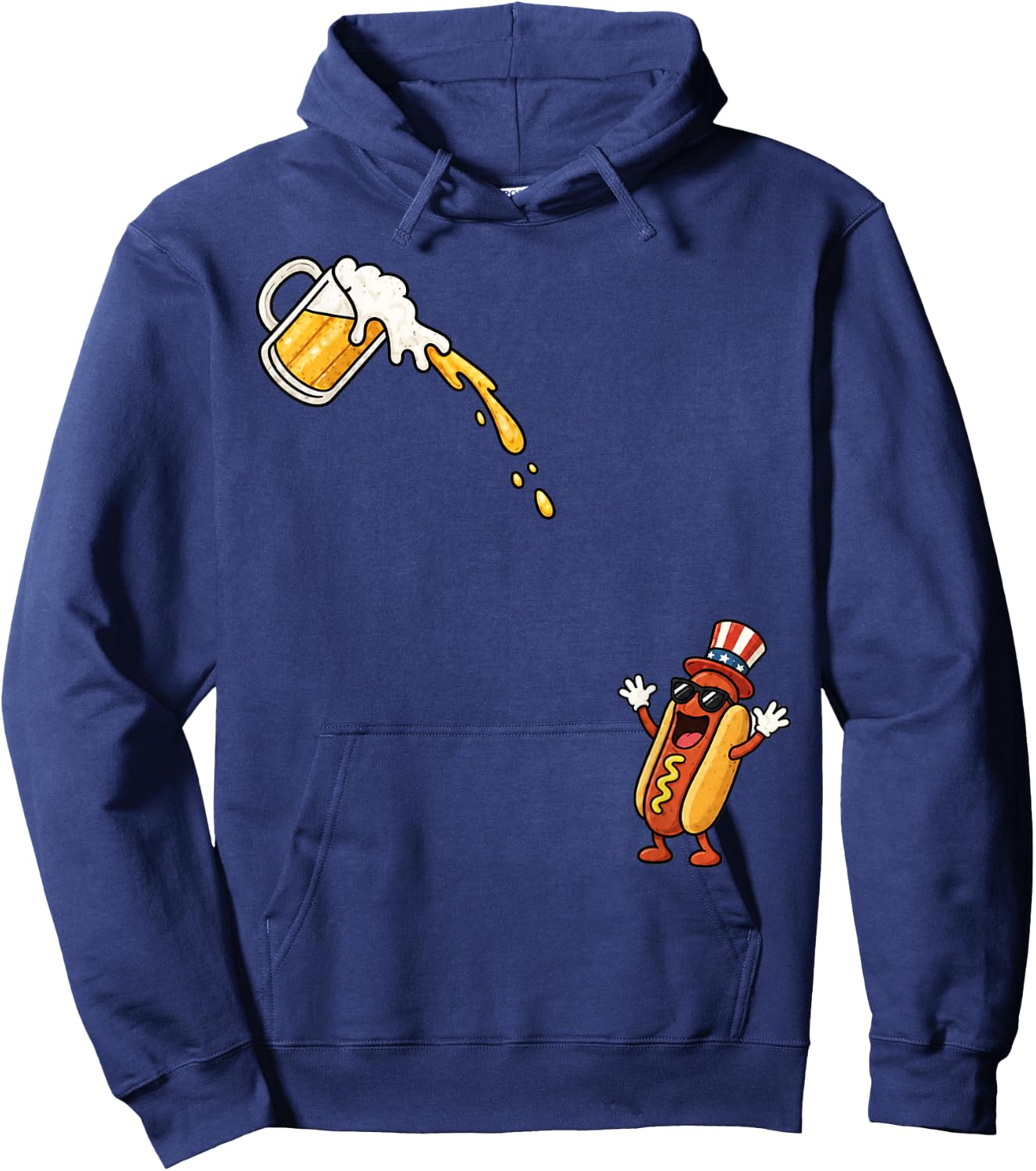 Hotdog Beer Chug Funny Uncle Sam Hotdog Beer 4th of July Hoodie - Hoodie | Navy